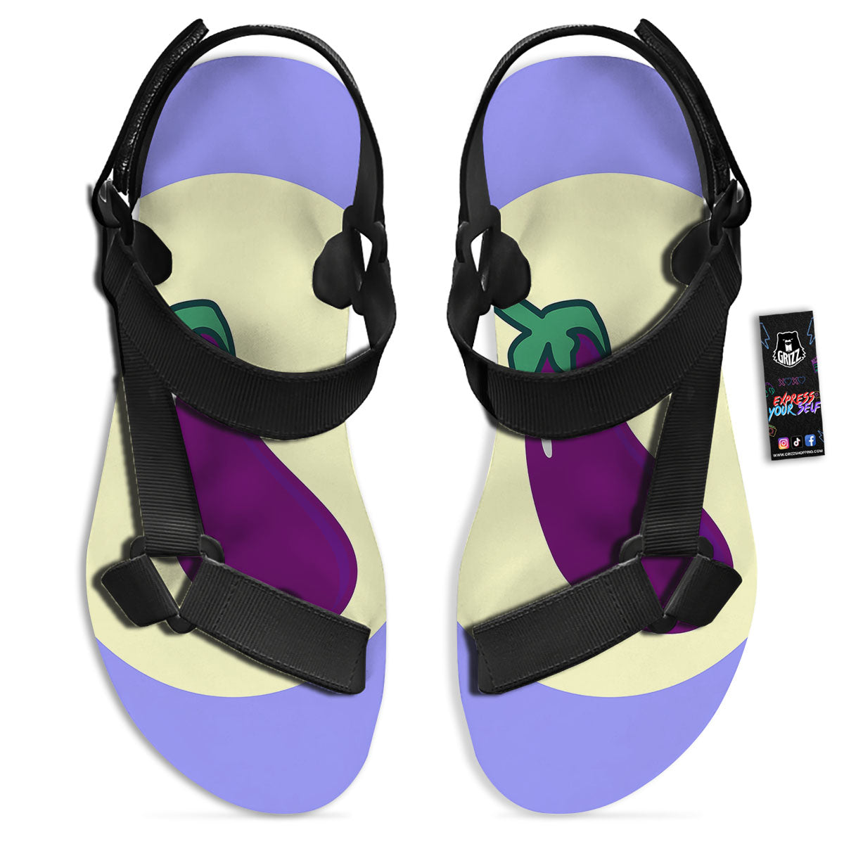 Eggplant Print Black Open Toe Sandals-grizzshop