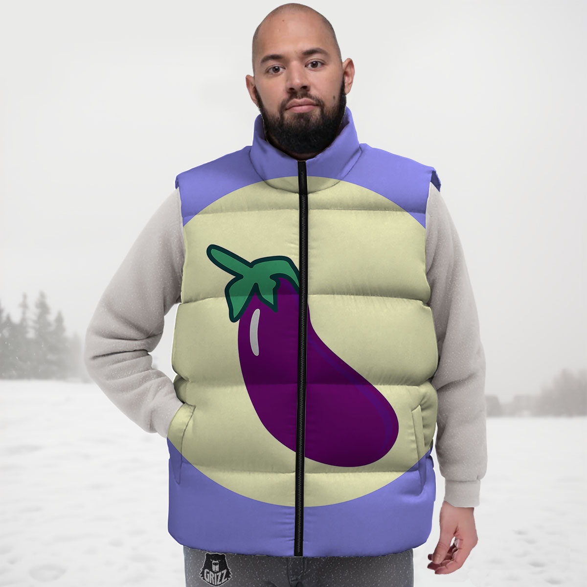 Eggplant Print Down Vest-grizzshop