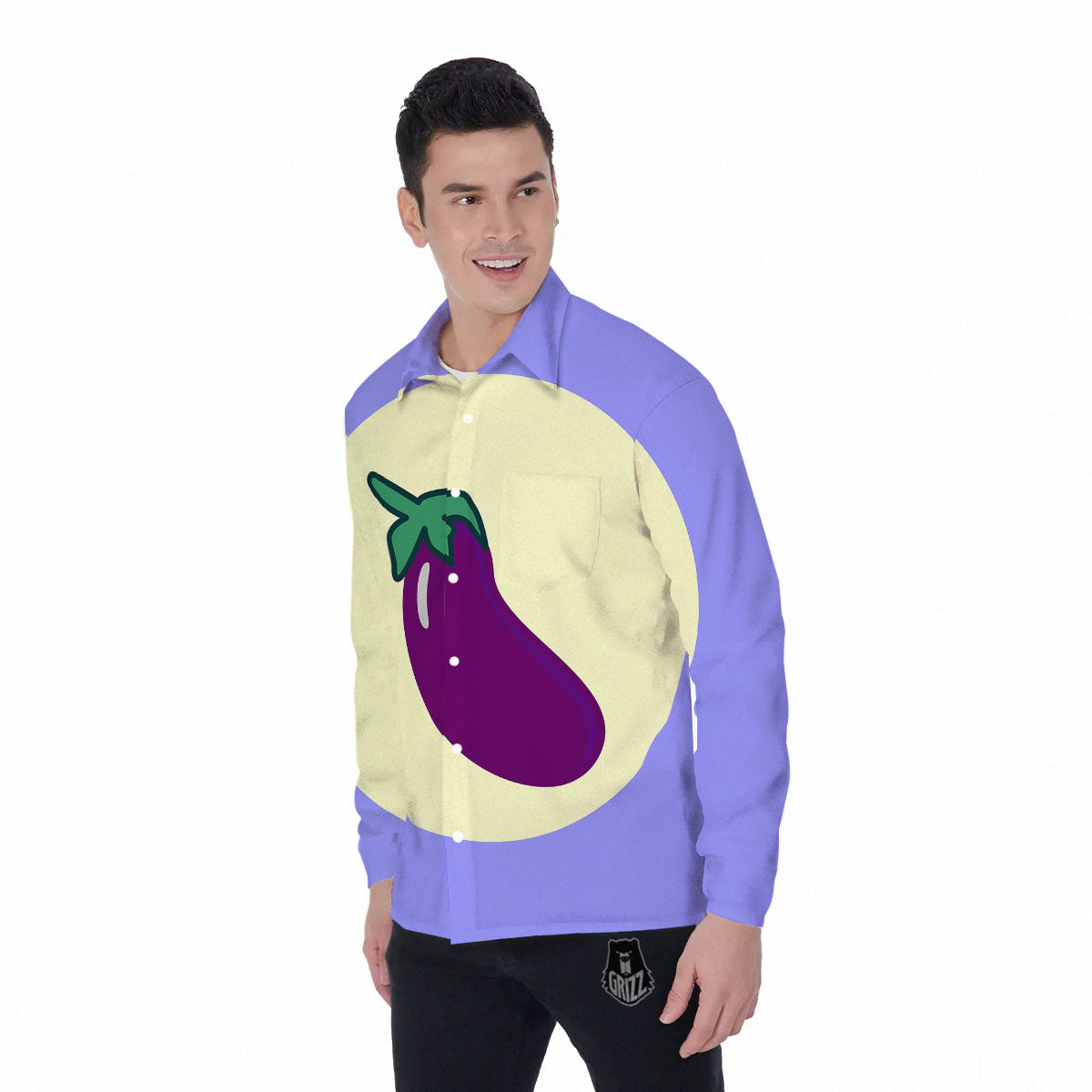 Eggplant Print Men's Long Sleeve Shirts-grizzshop
