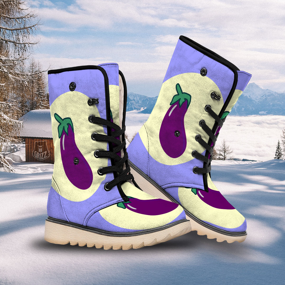 Eggplant Print Snow Boots-grizzshop