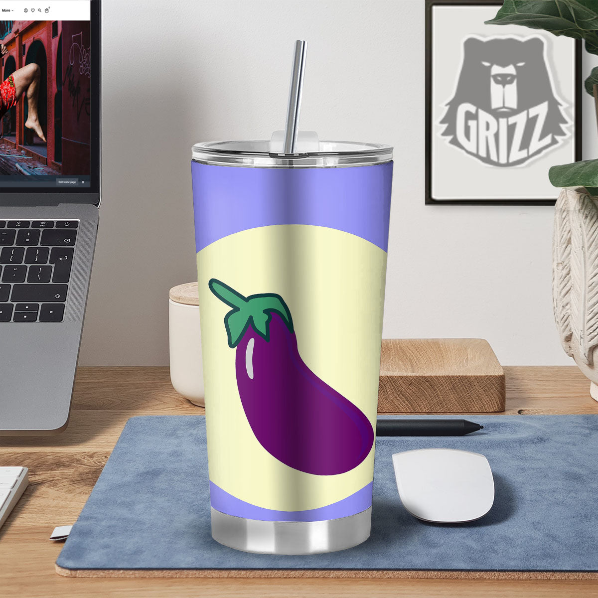 Eggplant Print Tumbler-grizzshop