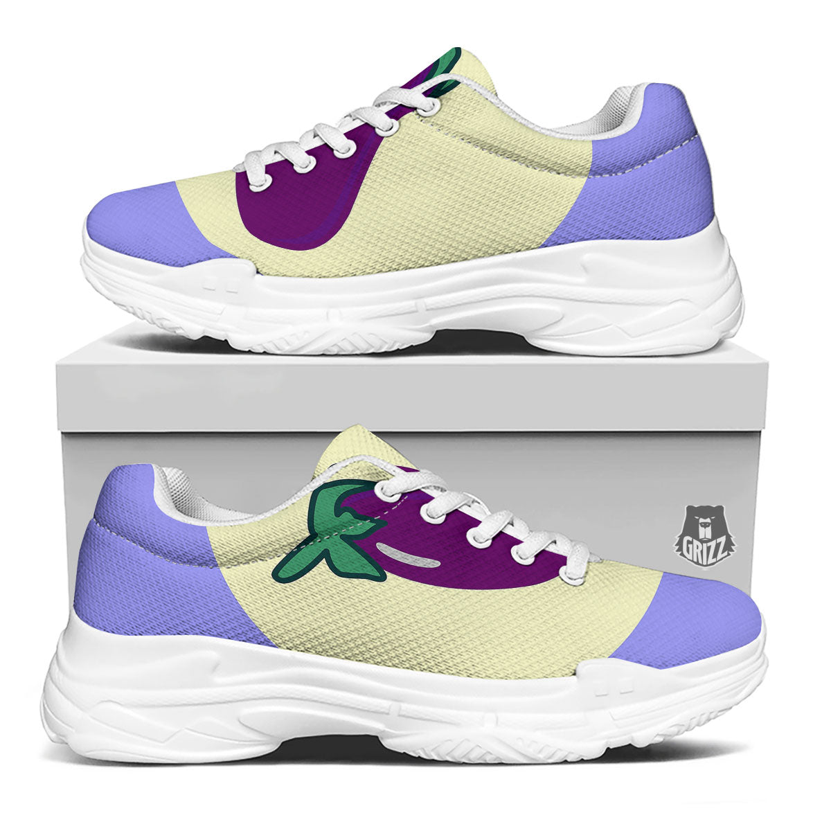 Eggplant Print White Chunky Shoes-grizzshop
