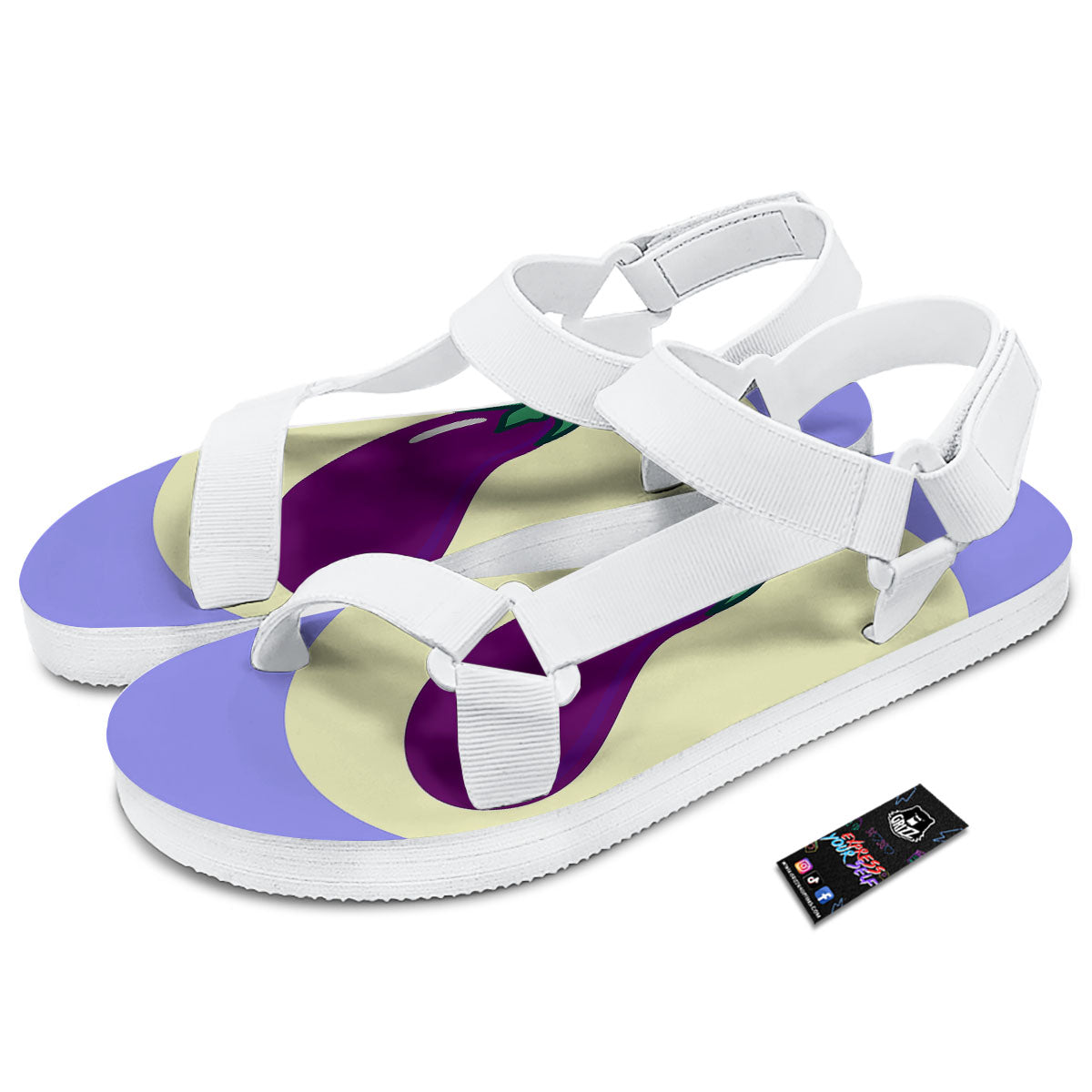 Eggplant Print White Open Toe Sandals-grizzshop