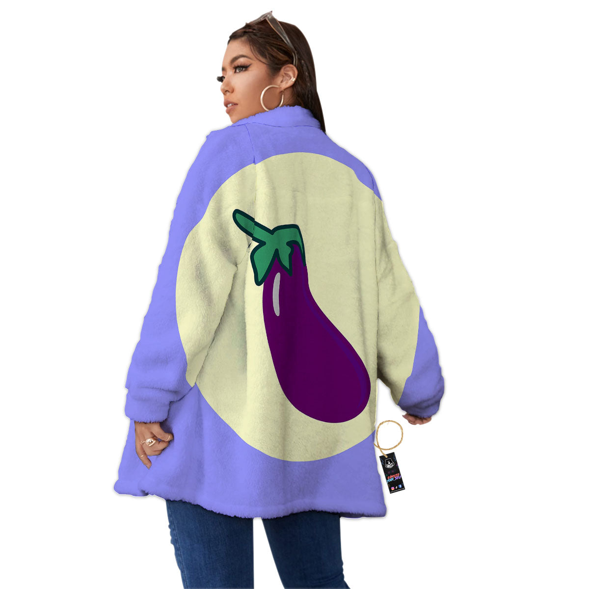 Eggplant Print Women's Sherpa Jacket-grizzshop