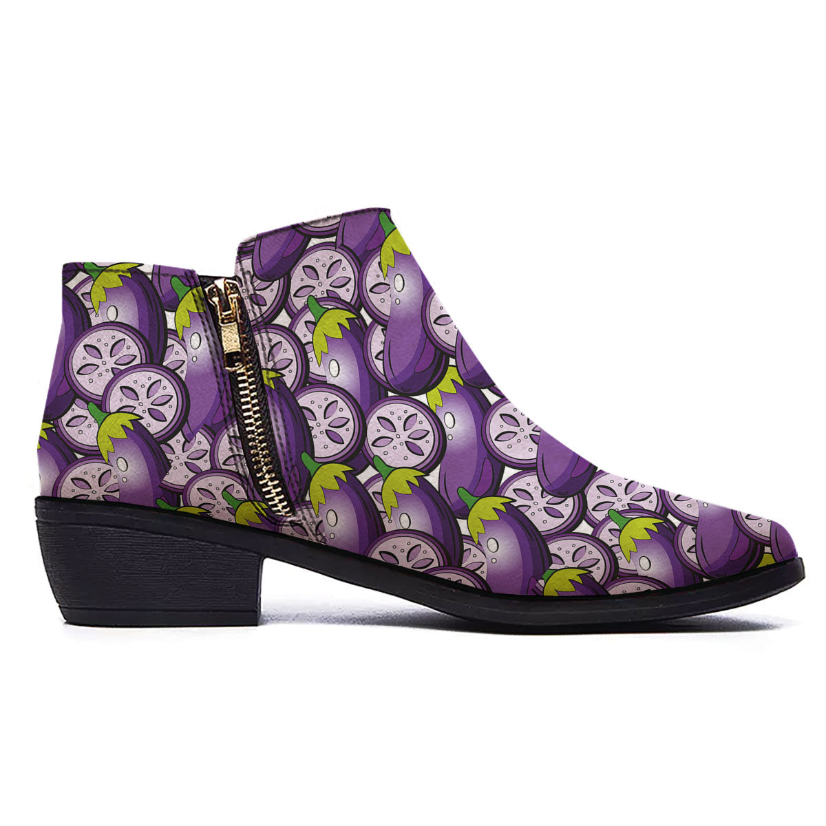 Eggplant Purple Print Pattern Ankle Boots-grizzshop