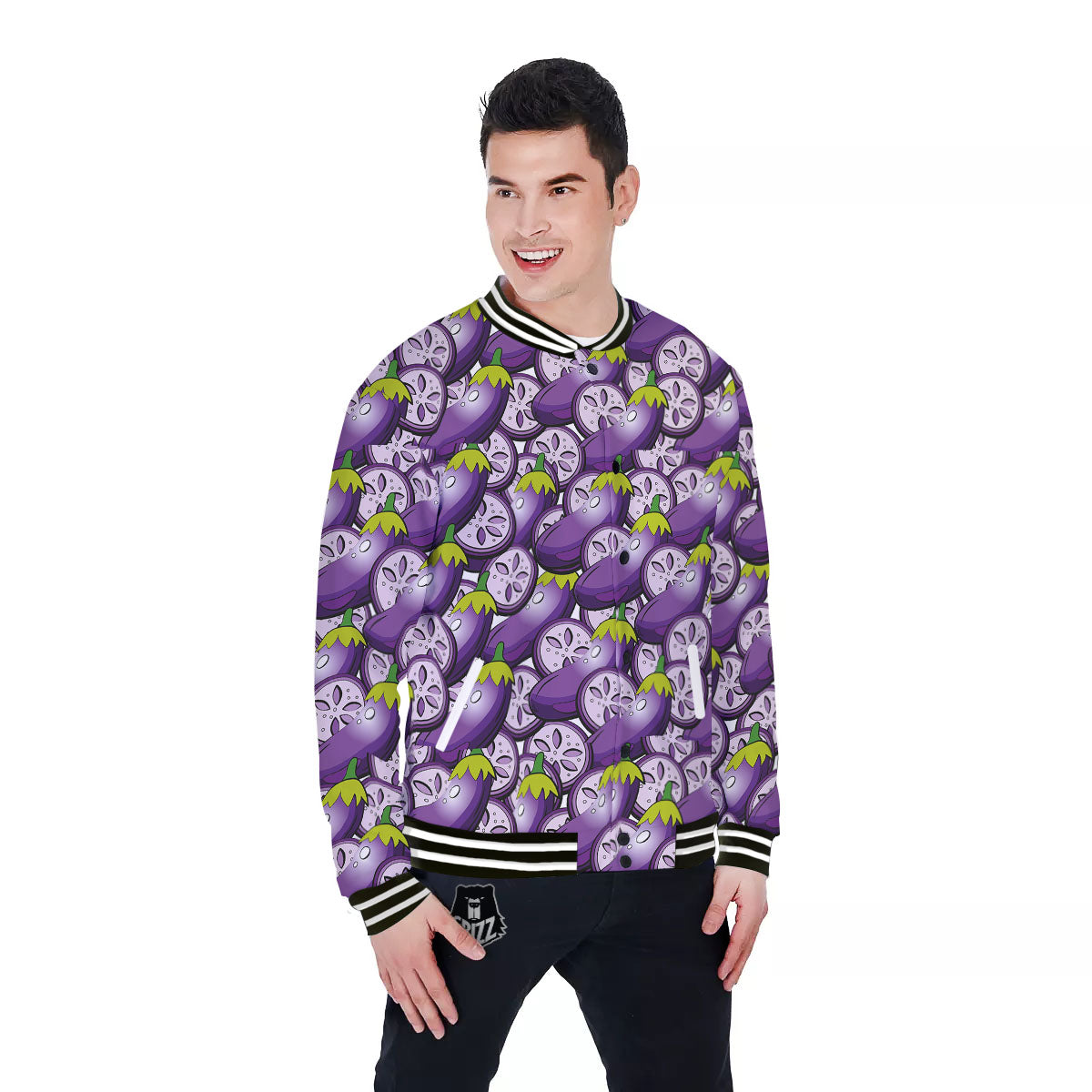Eggplant Purple Print Pattern Baseball Jacket-grizzshop