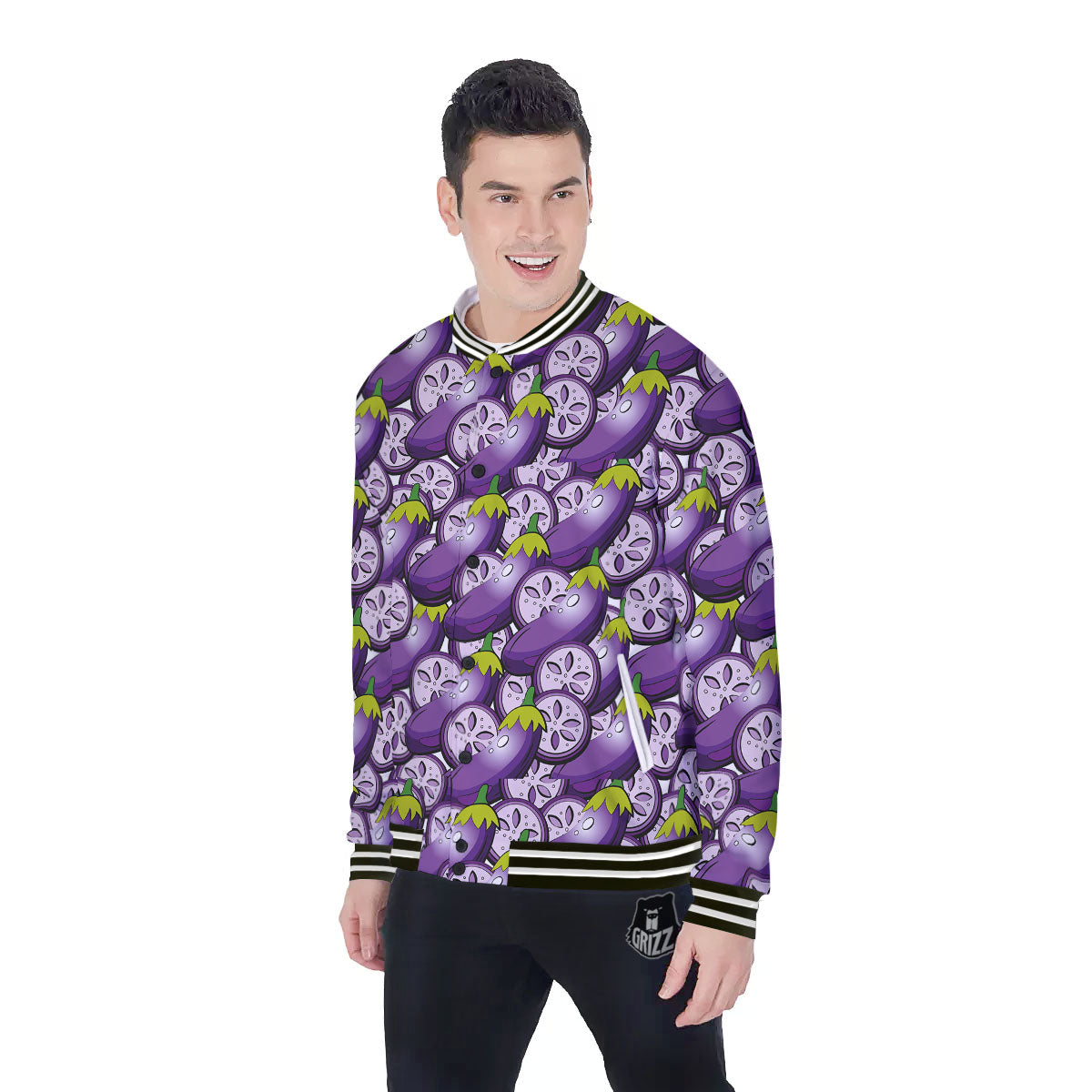 Eggplant Purple Print Pattern Baseball Jacket-grizzshop