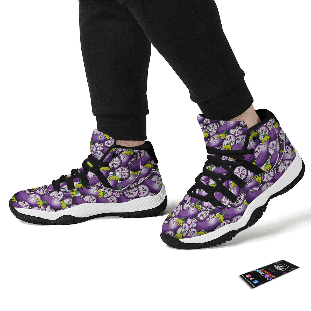 Eggplant Purple Print Pattern Black Bball Shoes-grizzshop