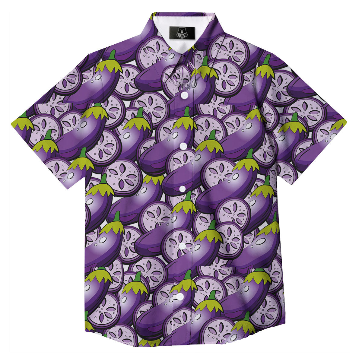 Eggplant Purple Print Pattern Button Up Shirt-grizzshop