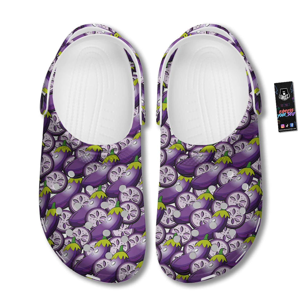 Eggplant Purple Print Pattern Clog-grizzshop