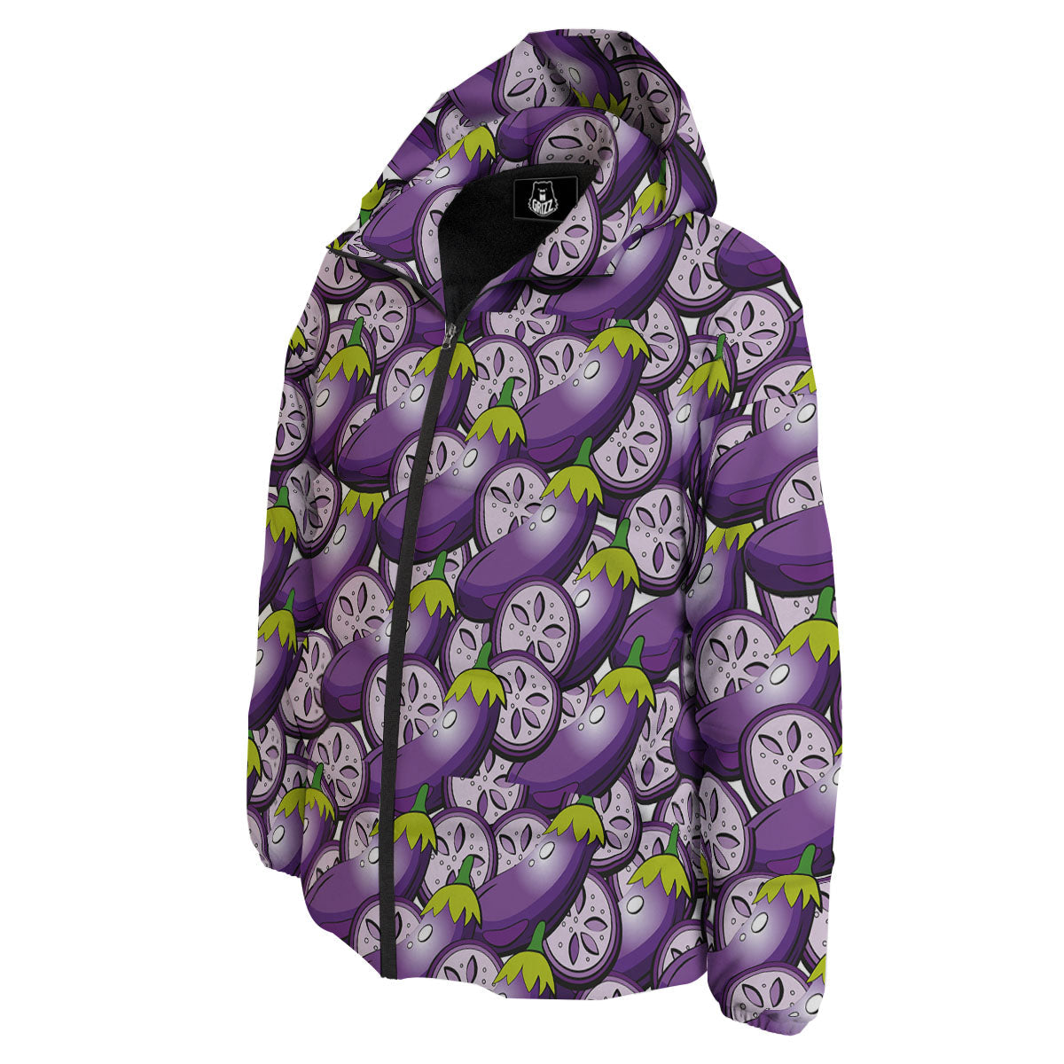 Eggplant Purple Print Pattern Down Jacket-grizzshop