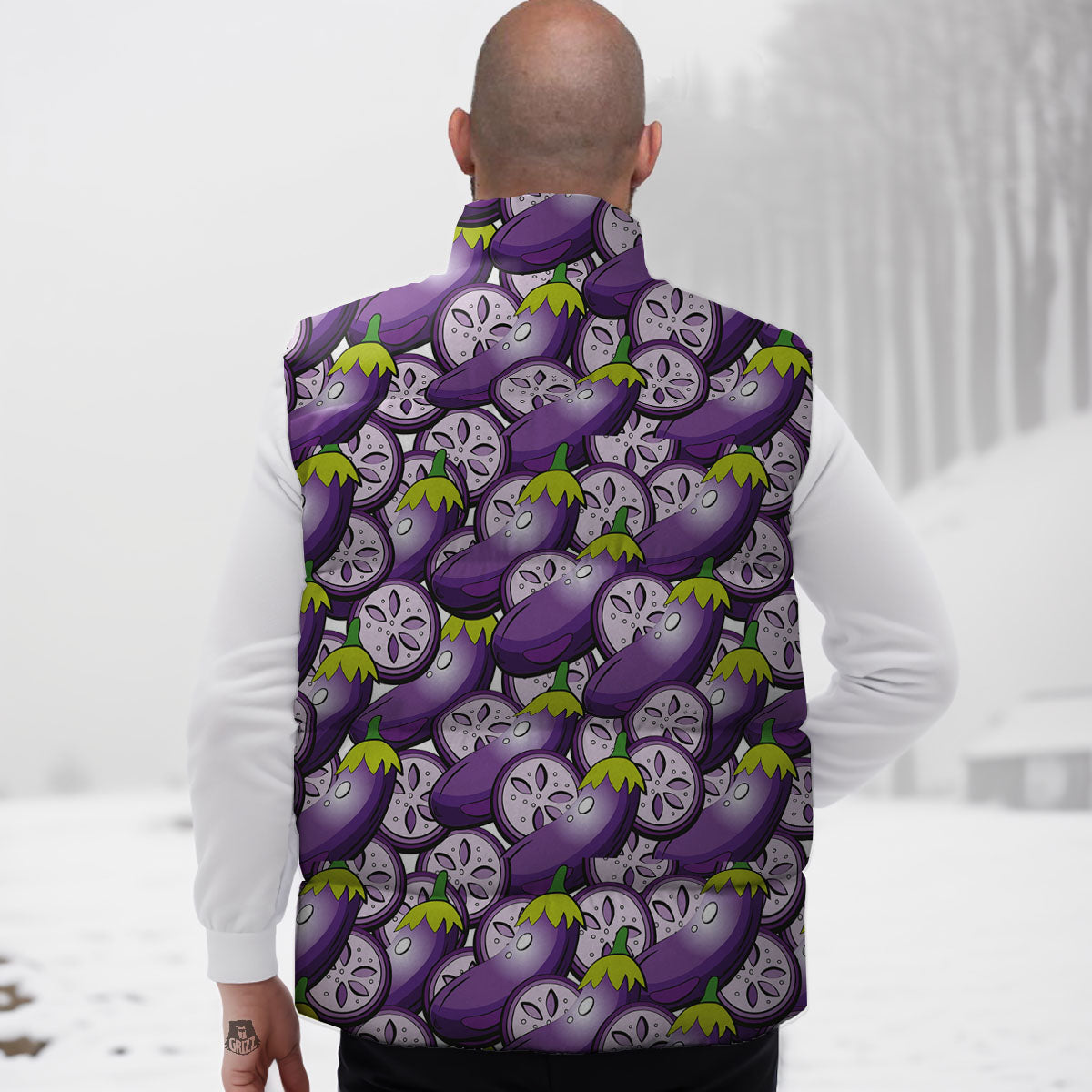 Eggplant Purple Print Pattern Down Vest-grizzshop