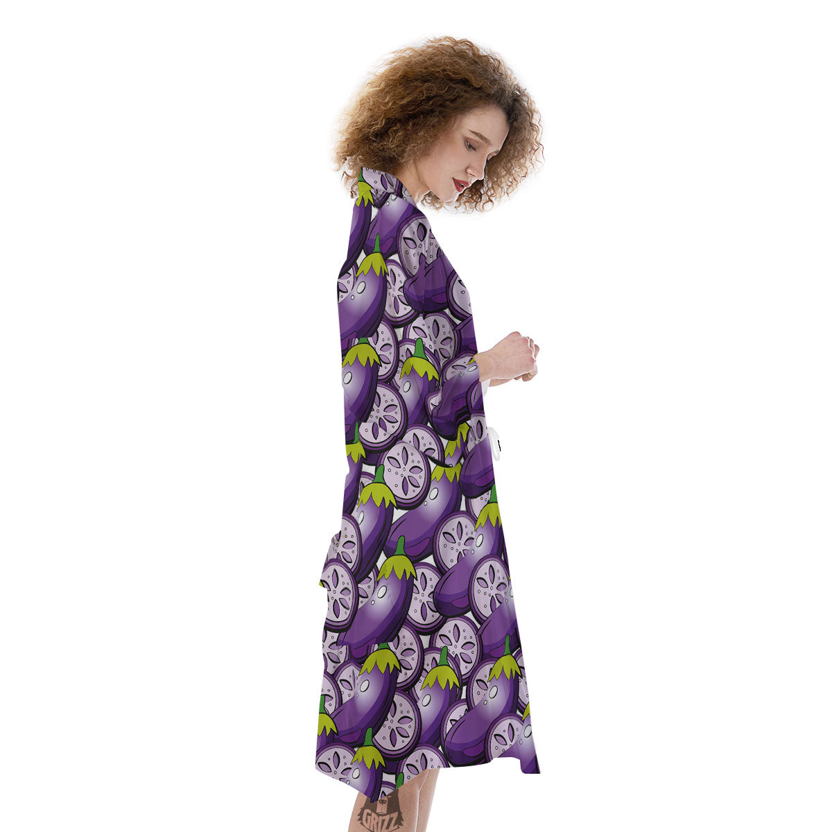 Eggplant Purple Print Pattern Kimono-grizzshop