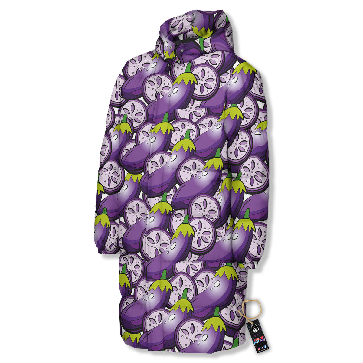 Eggplant Purple Print Pattern Long Down Jacket-grizzshop