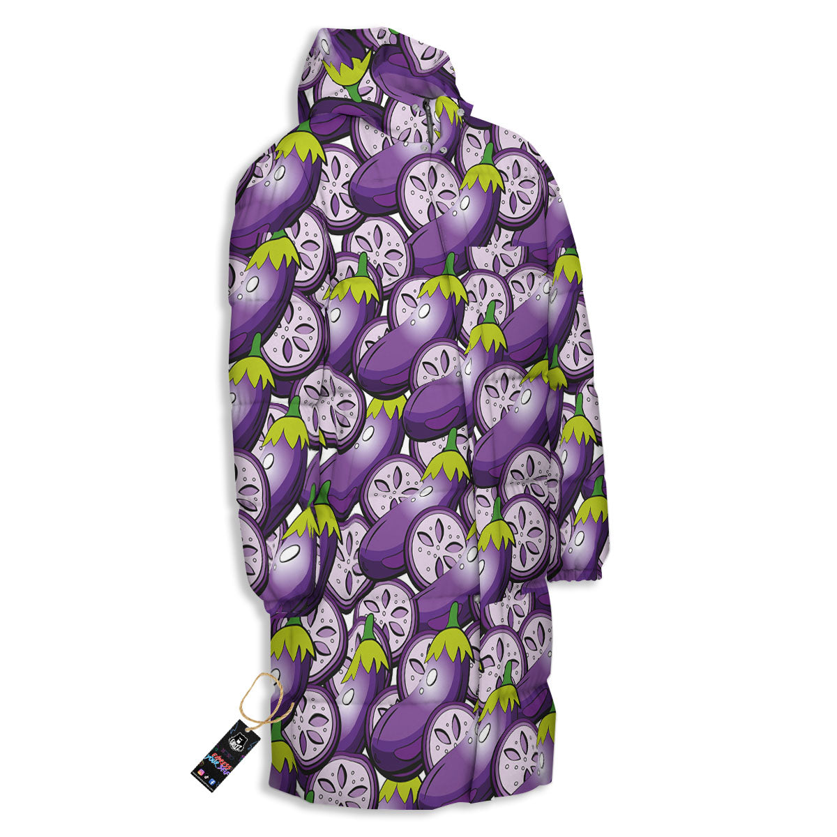 Eggplant Purple Print Pattern Long Down Jacket-grizzshop