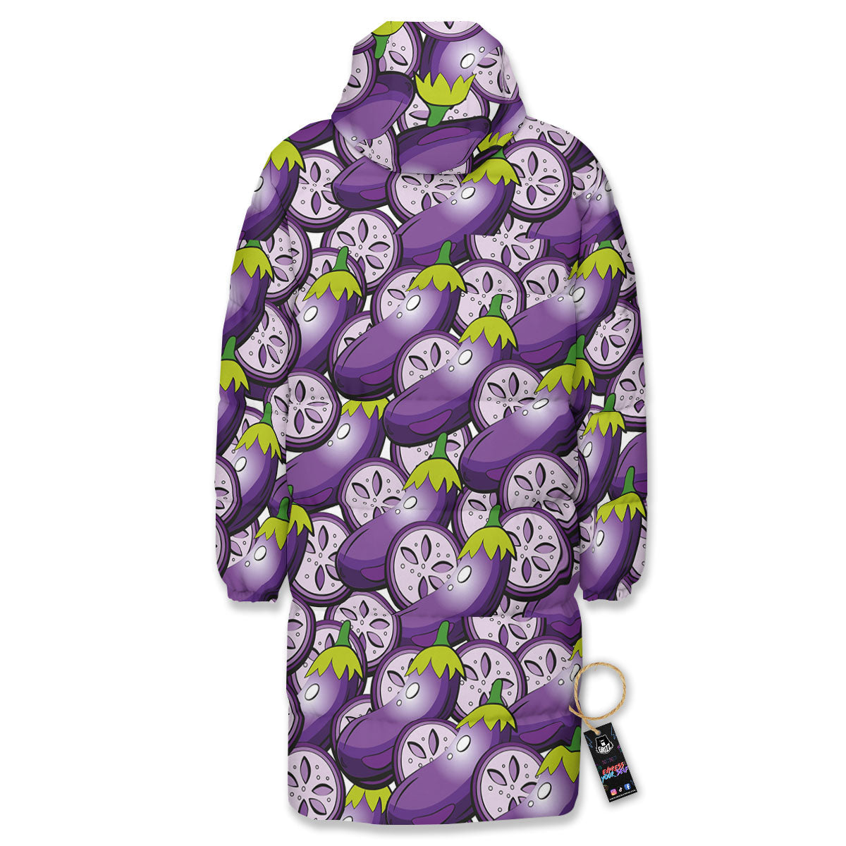 Eggplant Purple Print Pattern Long Down Jacket-grizzshop