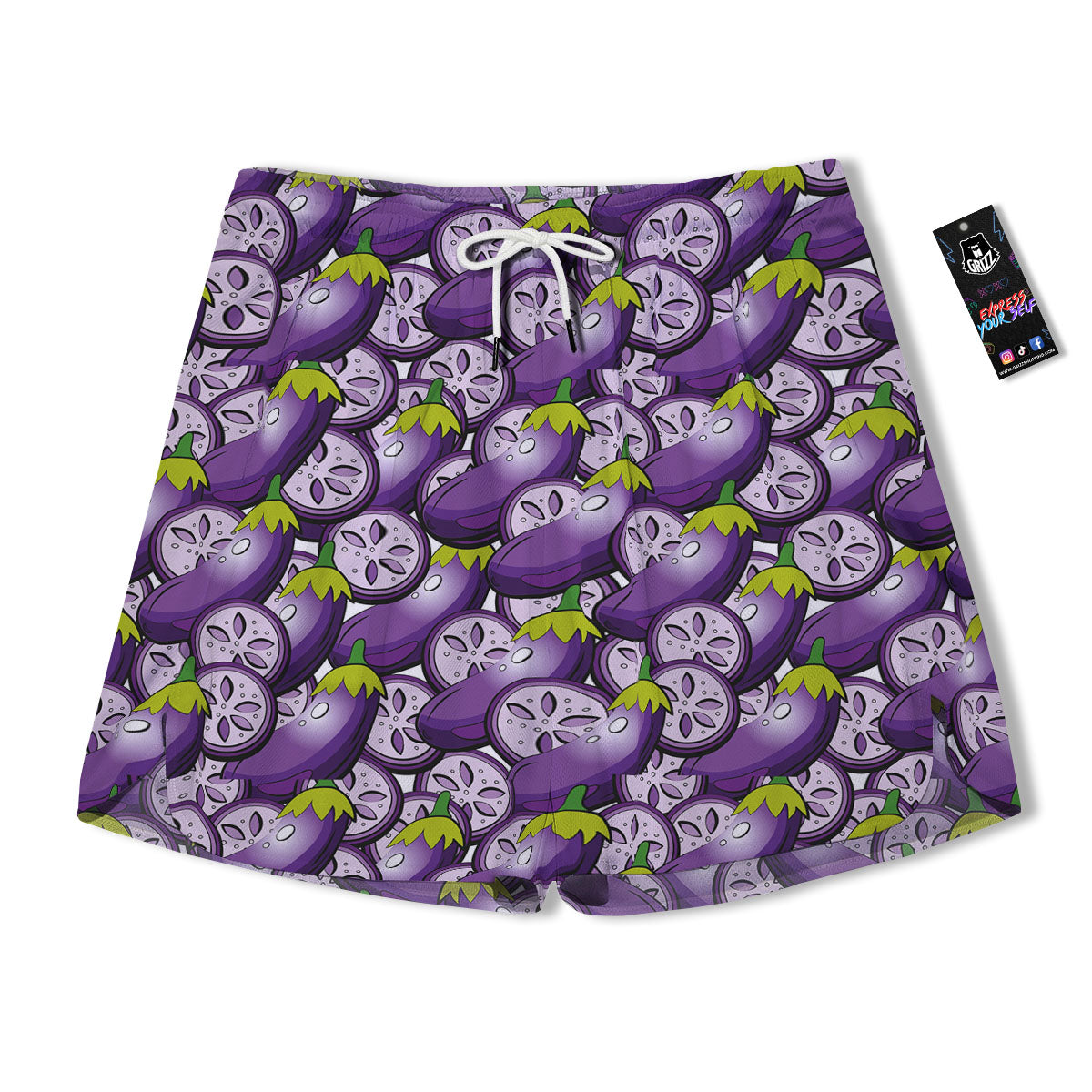 Eggplant Purple Print Pattern Men's Running Shorts-grizzshop