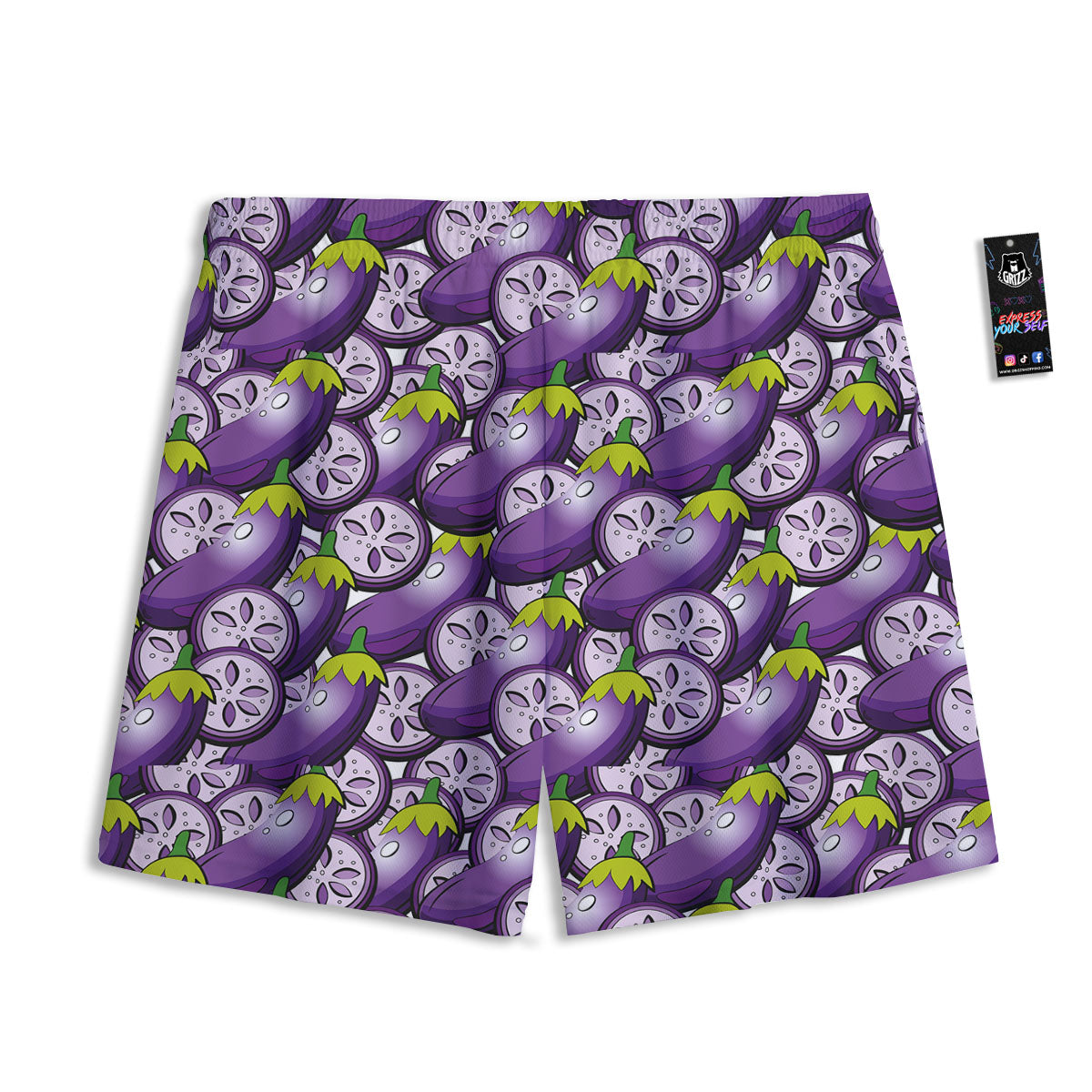 Eggplant Purple Print Pattern Mesh Shorts