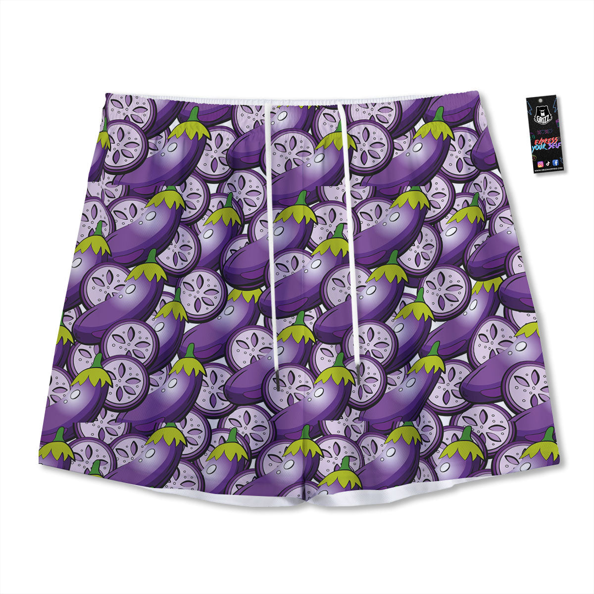 Eggplant Purple Print Pattern Mesh Shorts