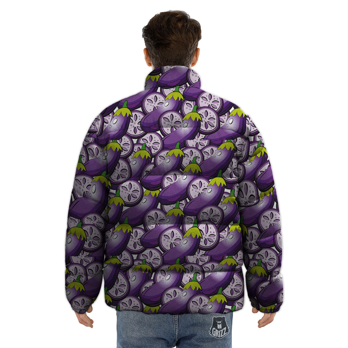 Eggplant Purple Print Pattern Puffer Jacket-grizzshop