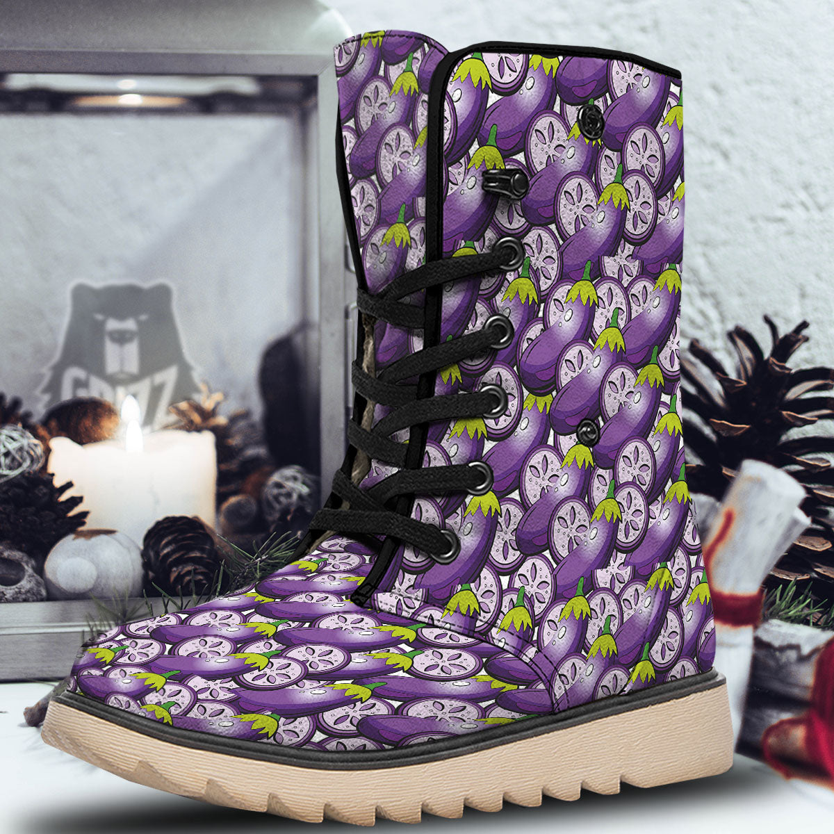Eggplant Purple Print Pattern Snow Boots-grizzshop