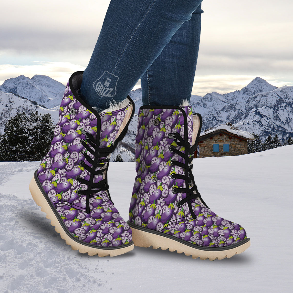 Eggplant Purple Print Pattern Snow Boots-grizzshop