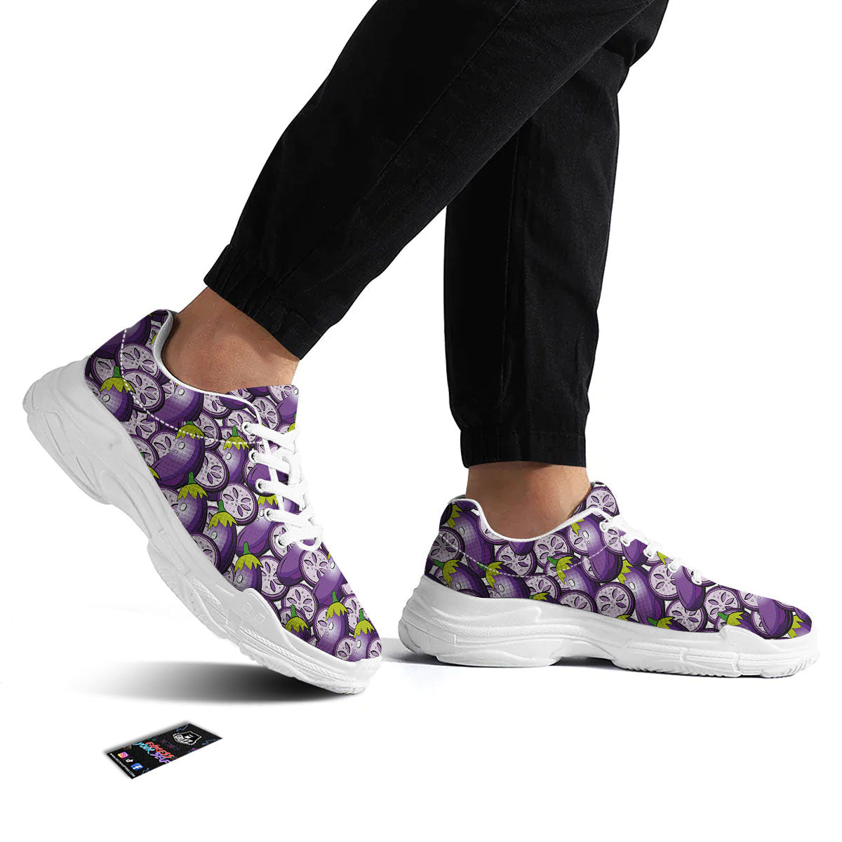 Eggplant Purple Print Pattern White Chunky Shoes-grizzshop
