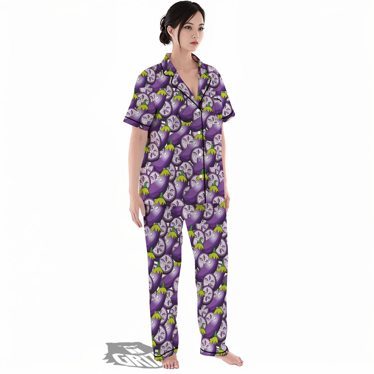 Eggplant Purple Print Pattern Women's Pajamas Set-grizzshop