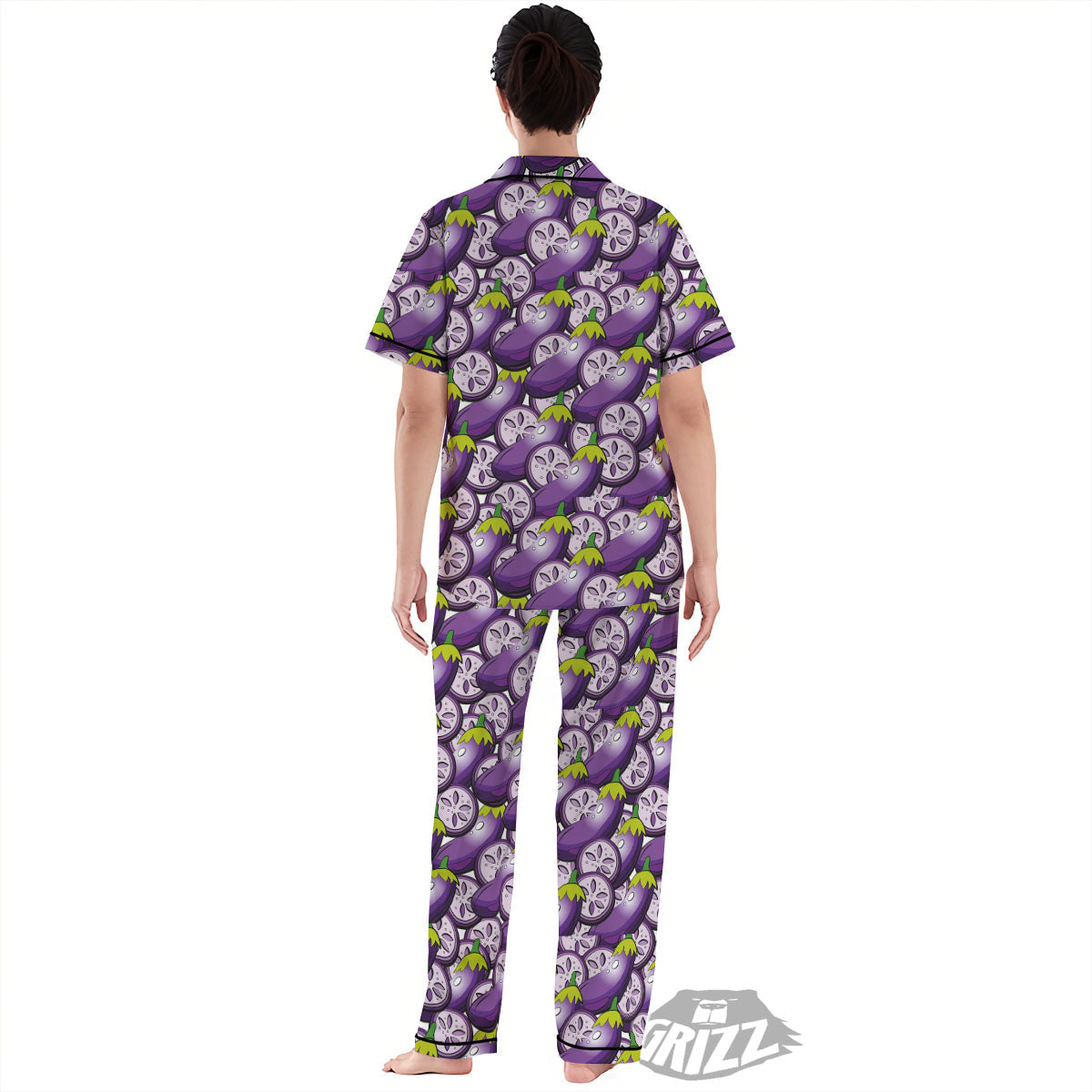 Eggplant Purple Print Pattern Women's Pajamas Set-grizzshop