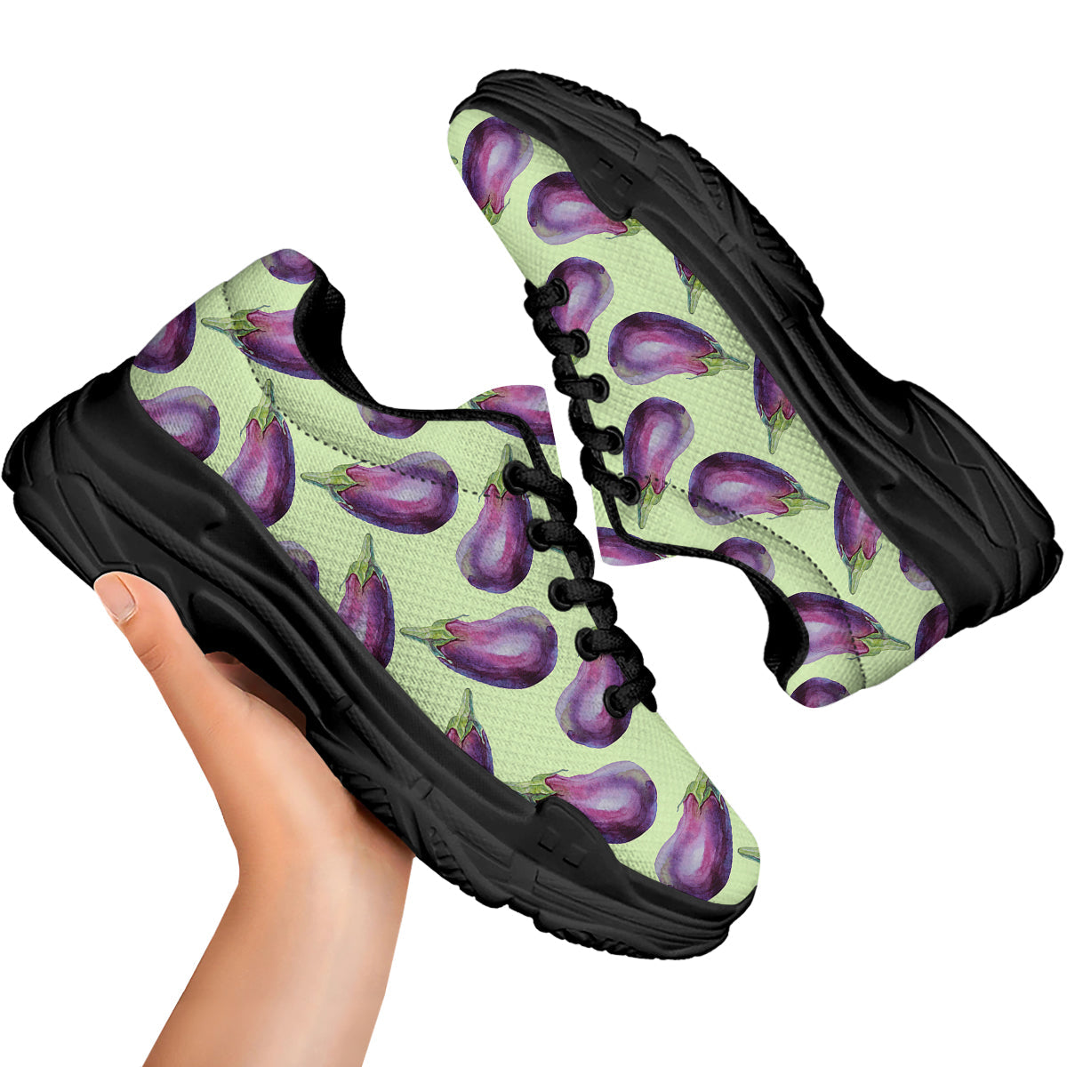 Eggplant Watercolor Pattern Black Chunky Shoes-grizzshop