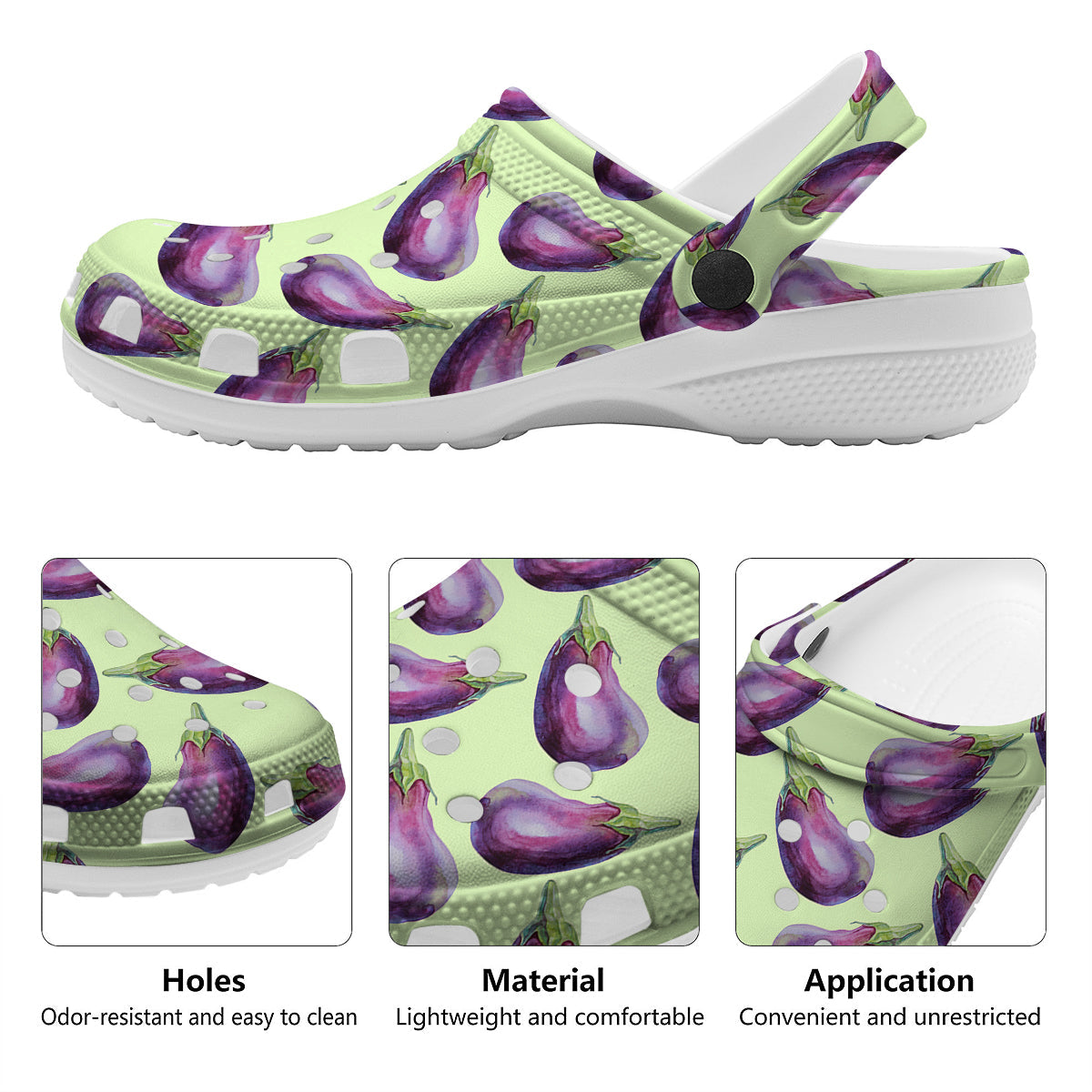 Eggplant Watercolor Pattern Clog-grizzshop