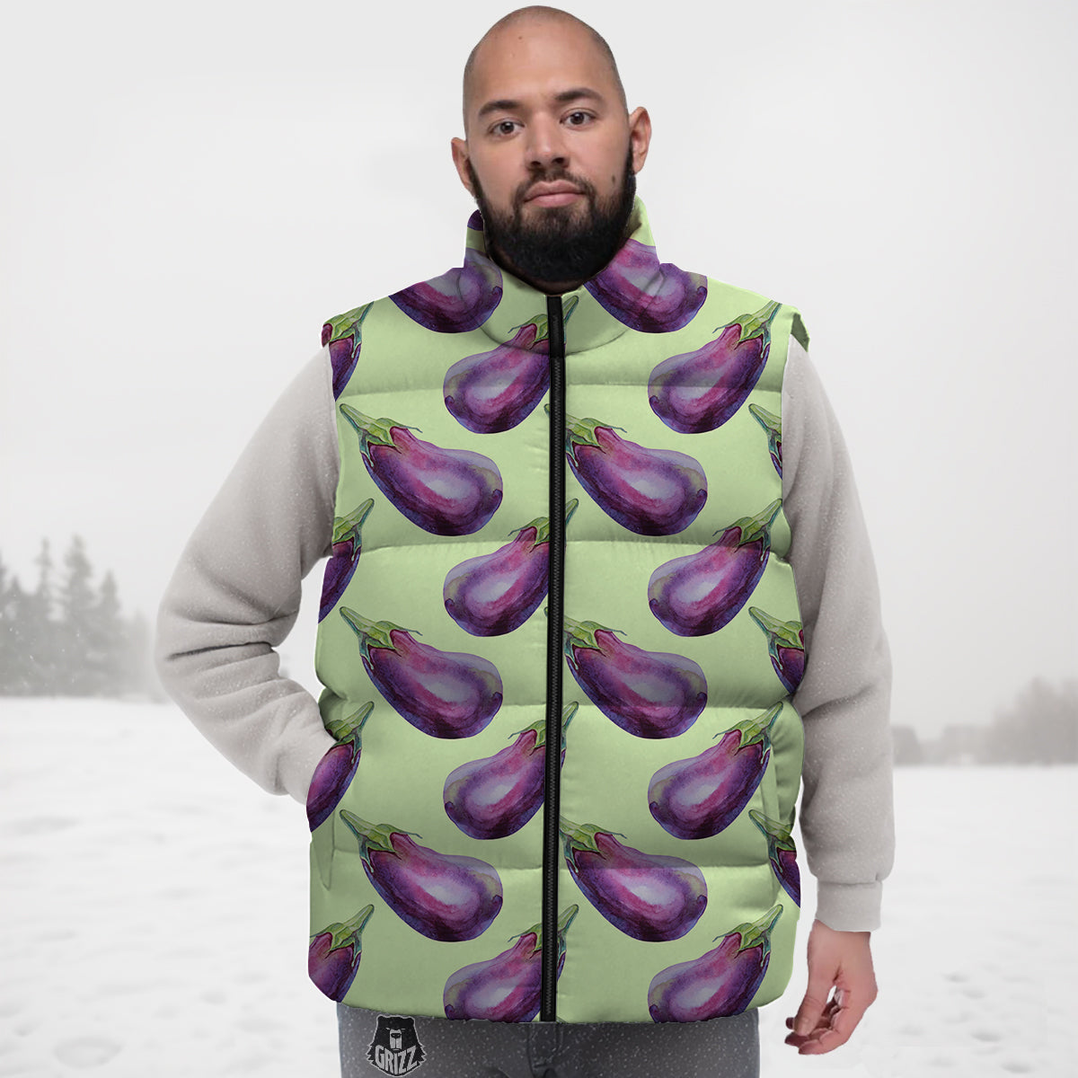 Eggplant Watercolor Pattern Down Vest-grizzshop