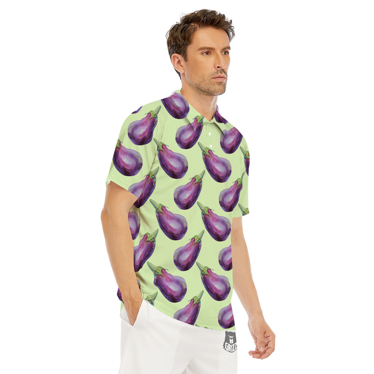 Eggplant Watercolor Pattern Men's Golf Shirts-grizzshop