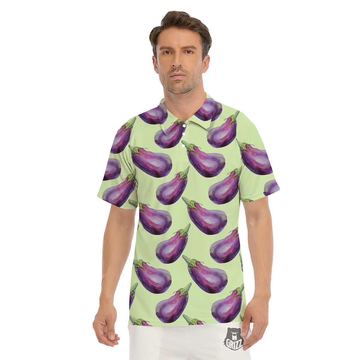 Eggplant Watercolor Pattern Men's Golf Shirts-grizzshop