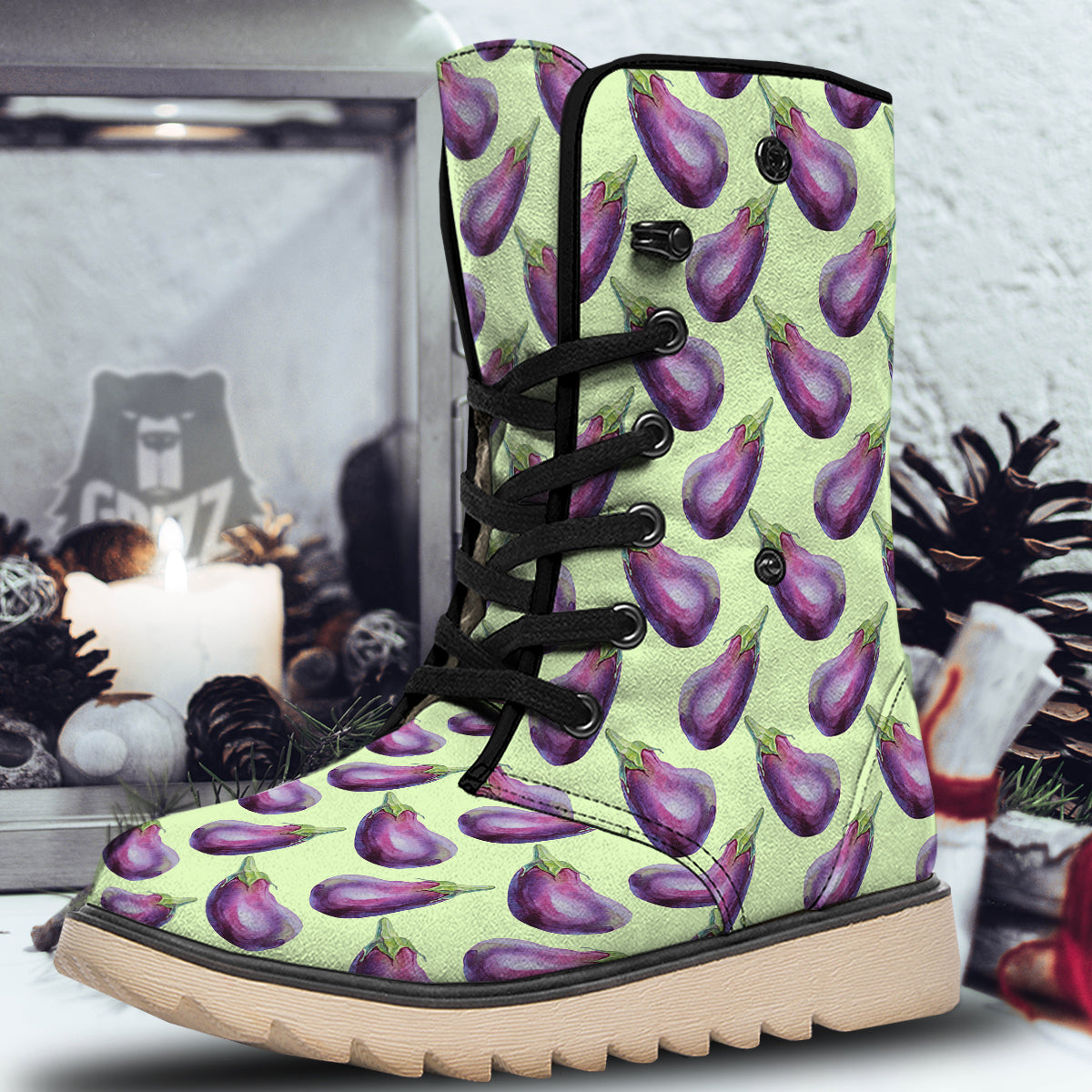 Eggplant Watercolor Pattern Snow Boots-grizzshop