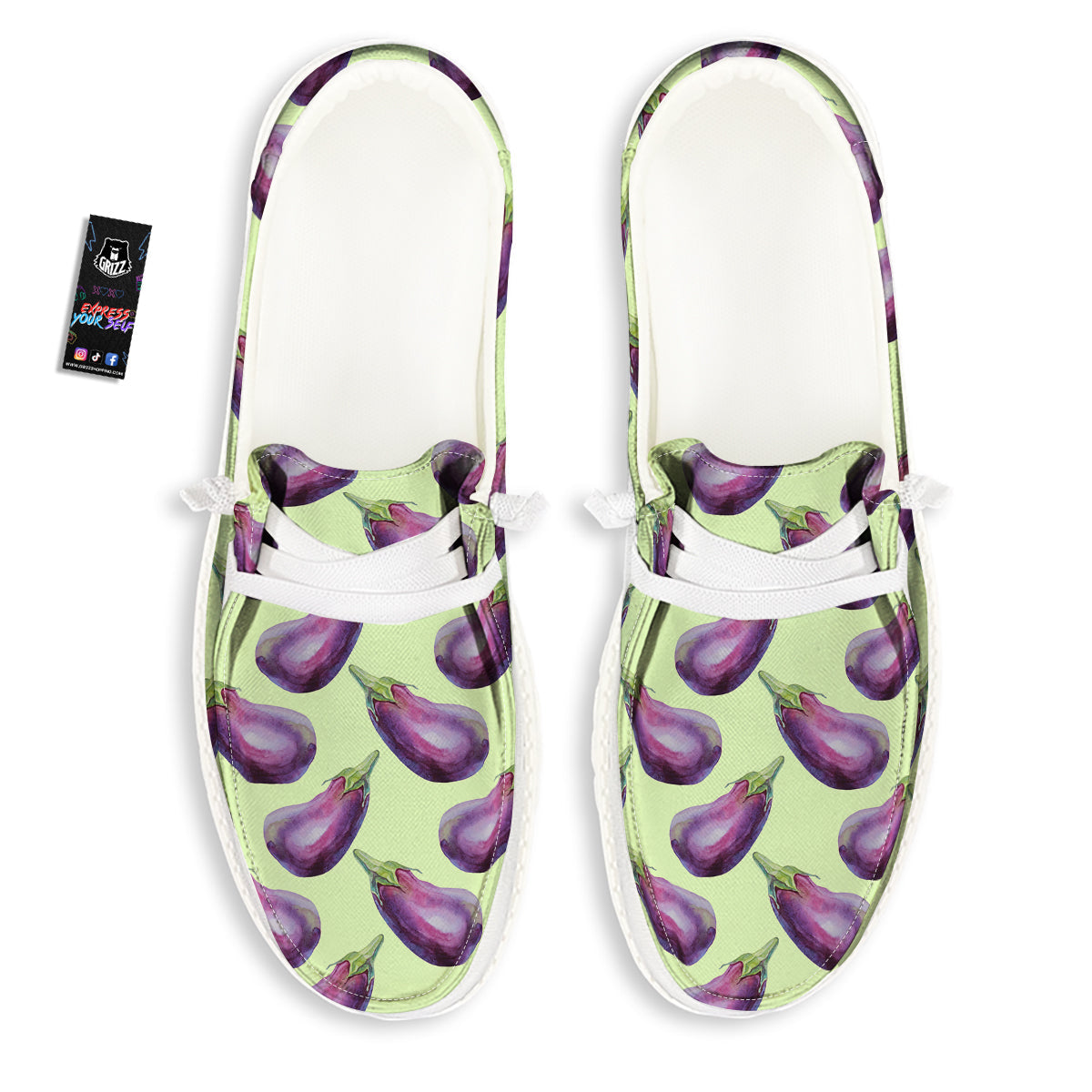 Eggplant Watercolor Pattern White Loafers-grizzshop