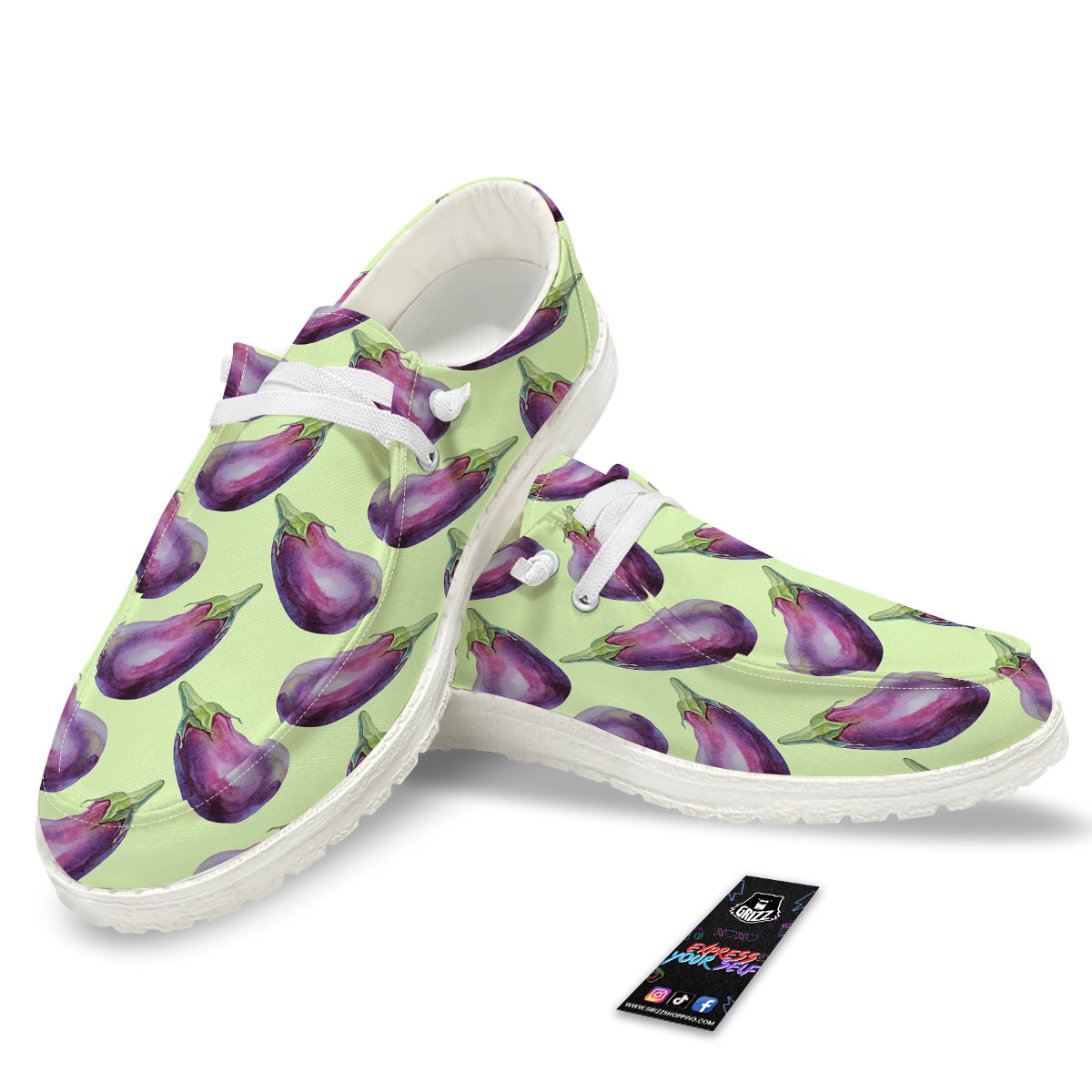 Eggplant Watercolor Pattern White Loafers-grizzshop
