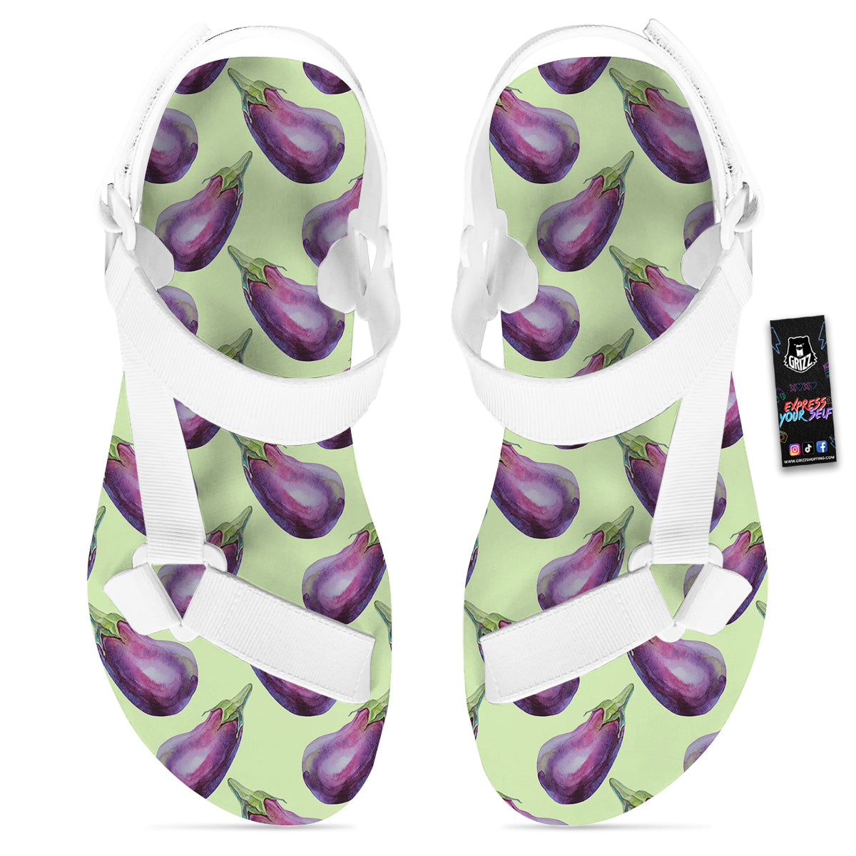 Eggplant Watercolor Pattern White Open Toe Sandals-grizzshop