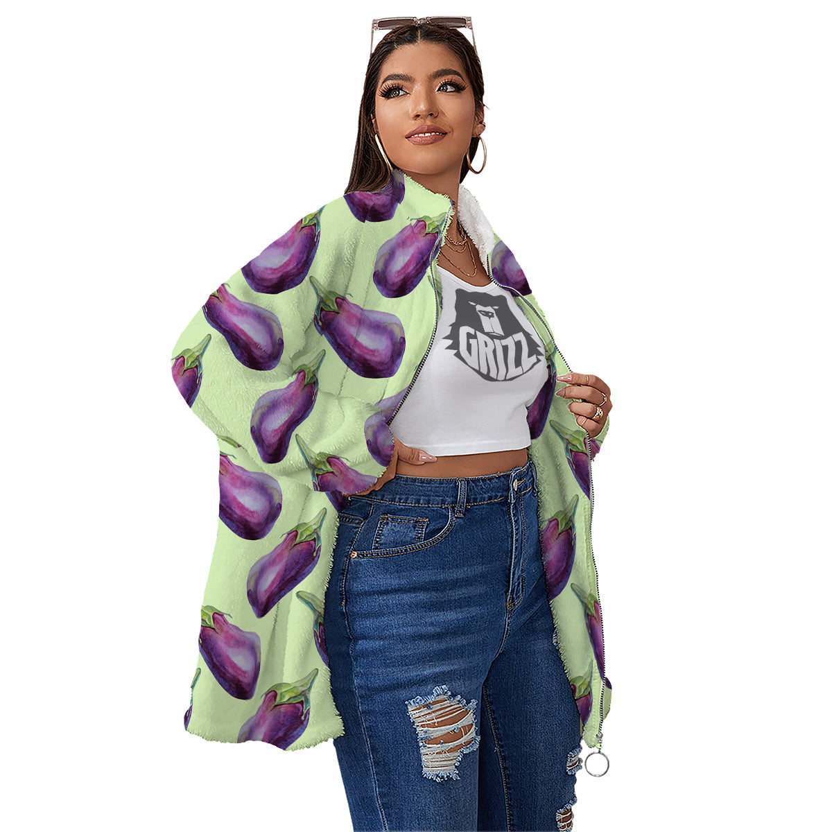 Eggplant Watercolor Pattern Women's Sherpa Jacket-grizzshop