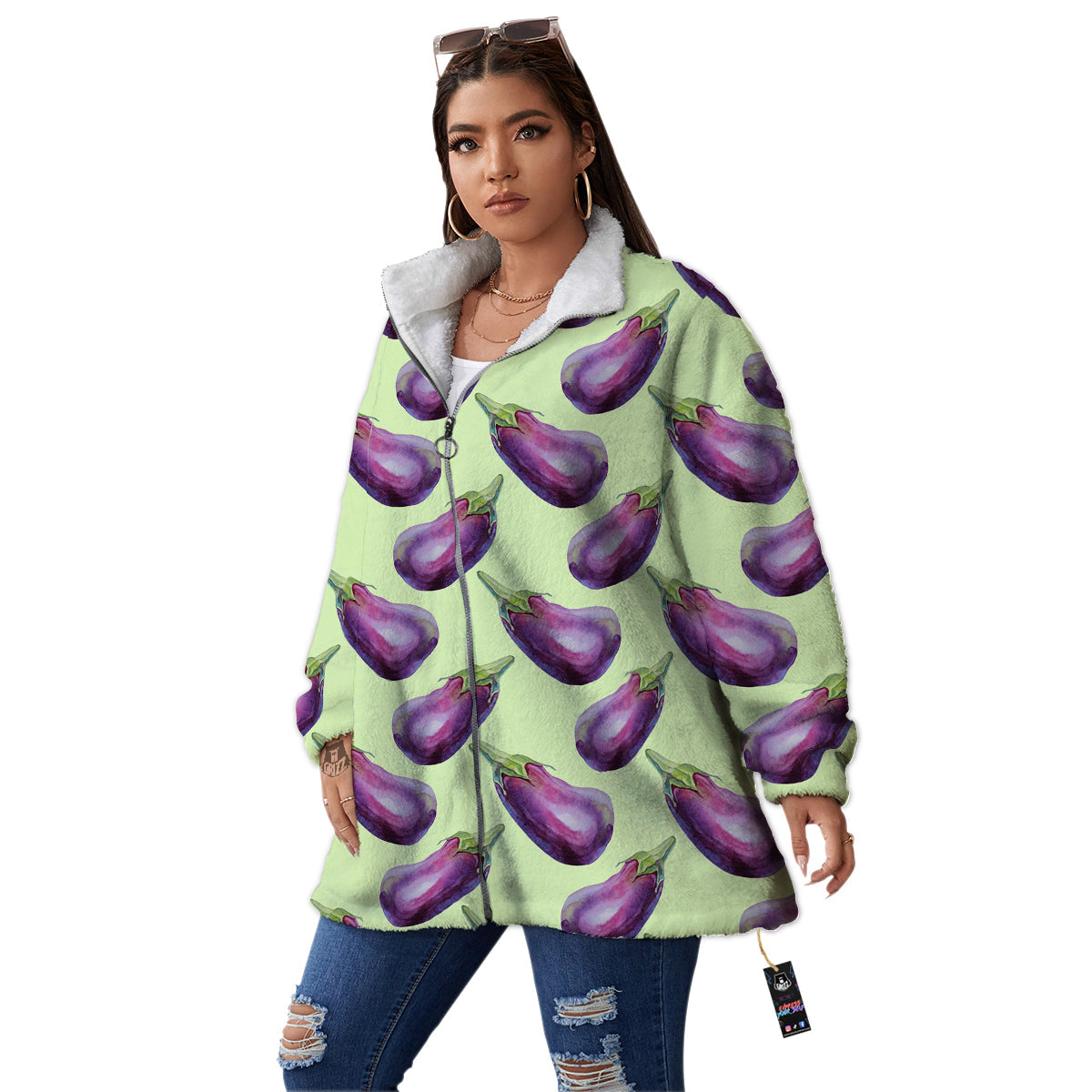 Eggplant Watercolor Pattern Women's Sherpa Jacket-grizzshop