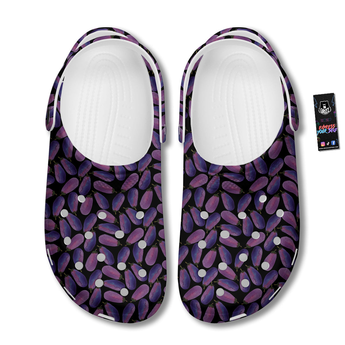 Eggplant Watercolor Print Pattern Clog-grizzshop