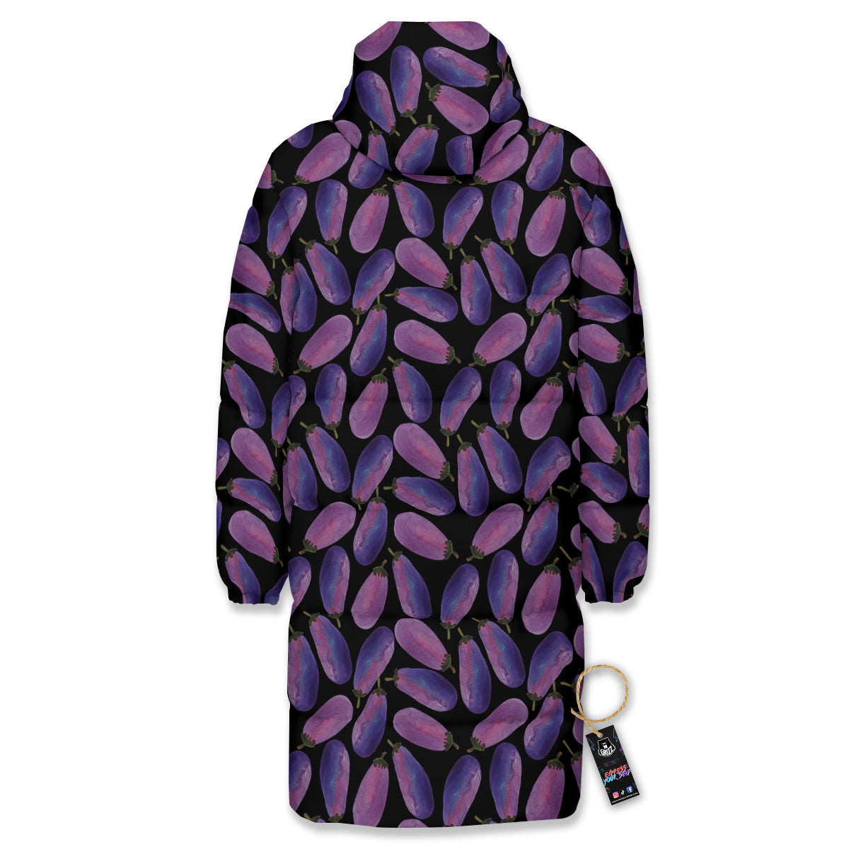Eggplant Watercolor Print Pattern Long Down Jacket-grizzshop