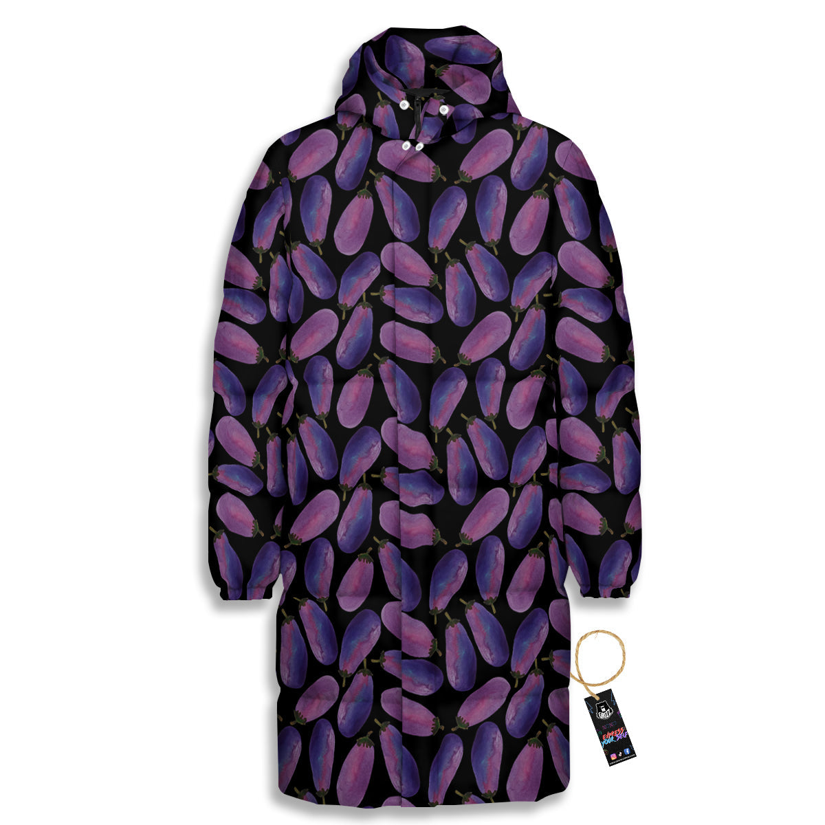 Eggplant Watercolor Print Pattern Long Down Jacket-grizzshop