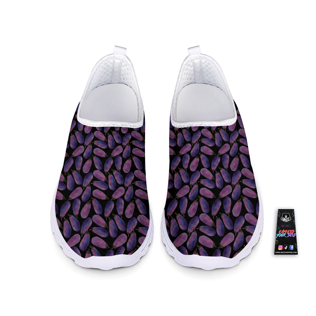 Eggplant Watercolor Print Pattern Nurse Shoes-grizzshop