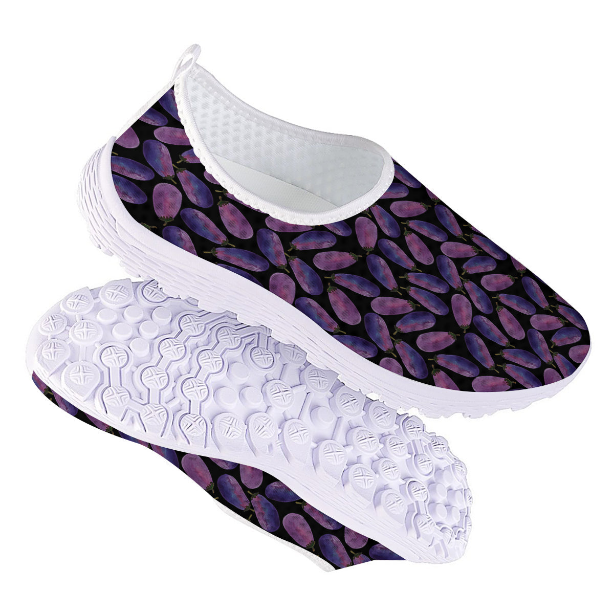 Eggplant Watercolor Print Pattern Nurse Shoes-grizzshop