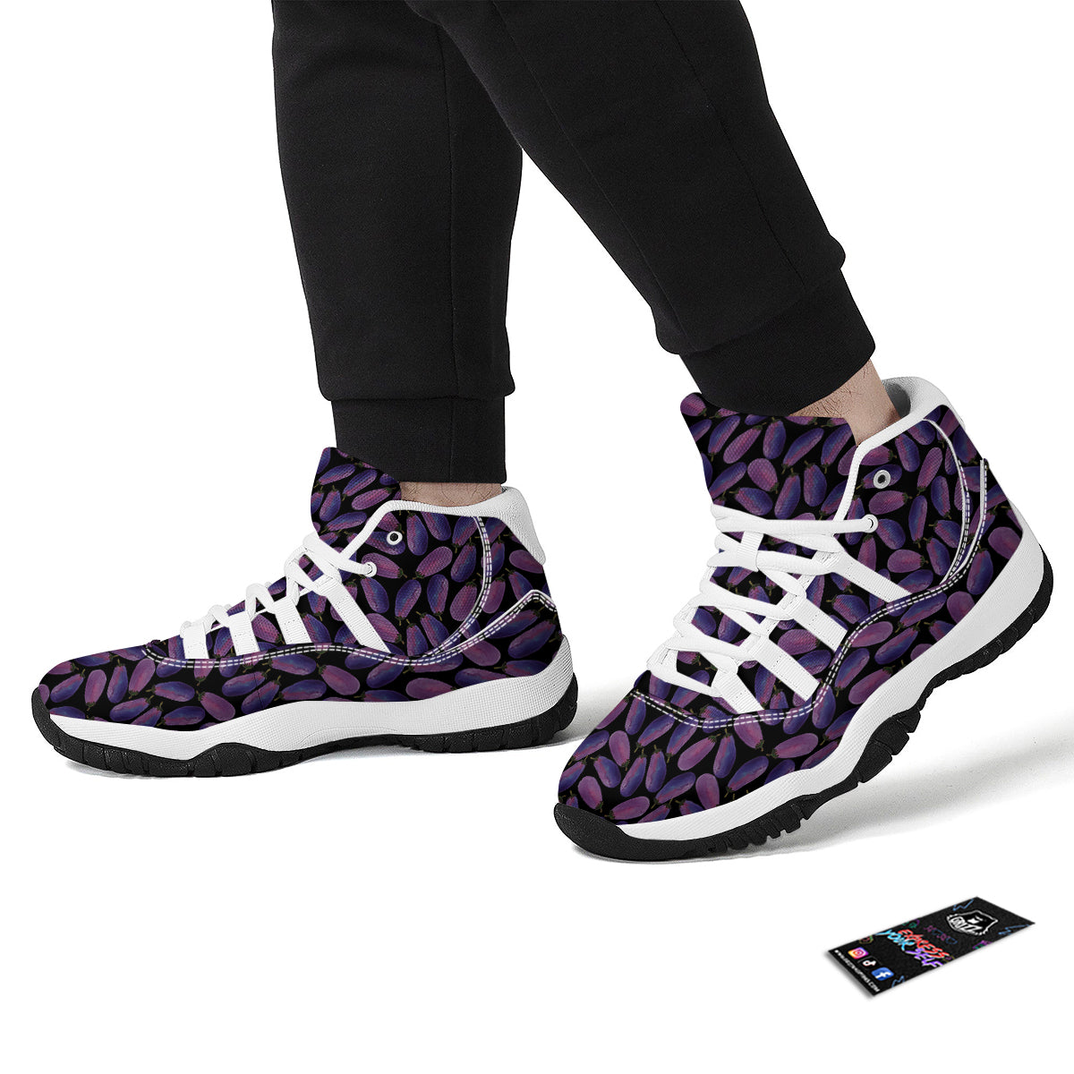 Eggplant Watercolor Print Pattern White Bball Shoes-grizzshop