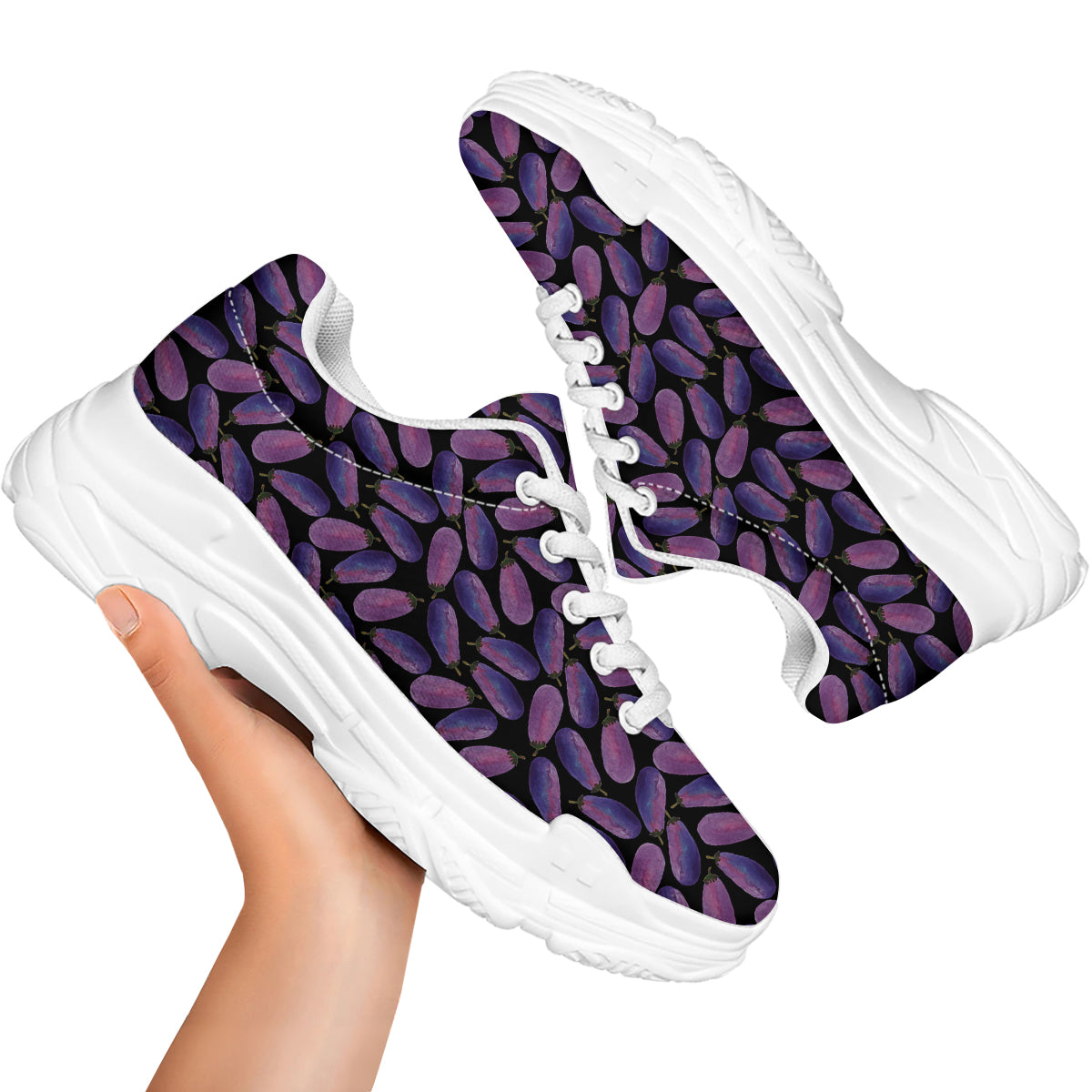 Eggplant Watercolor Print Pattern White Chunky Shoes-grizzshop