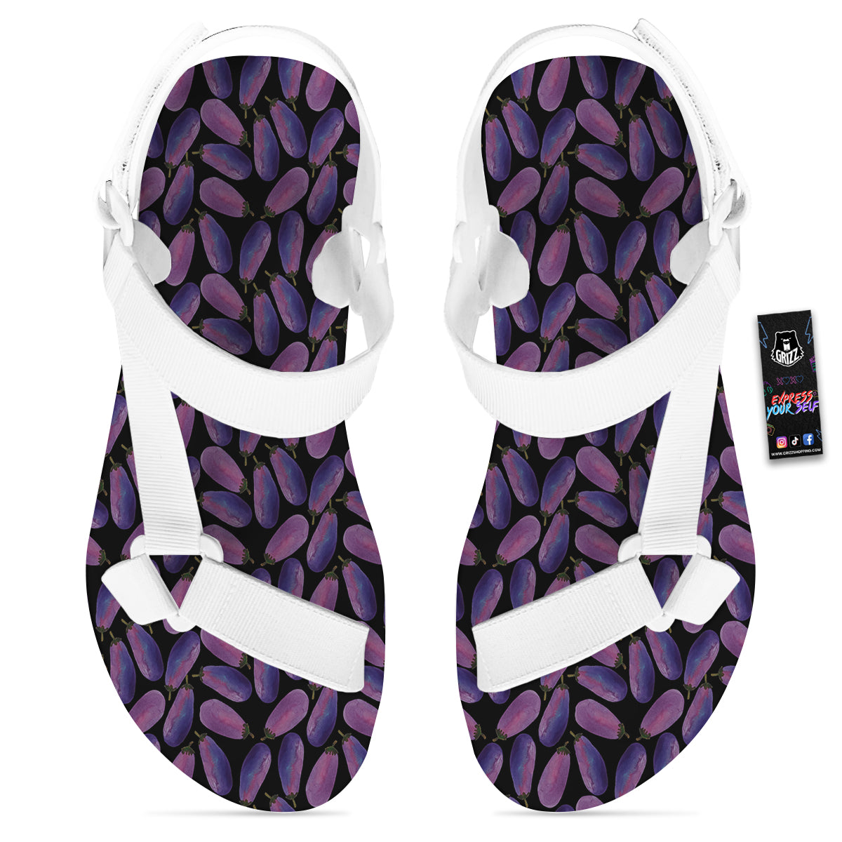 Eggplant Watercolor Print Pattern White Open Toe Sandals-grizzshop