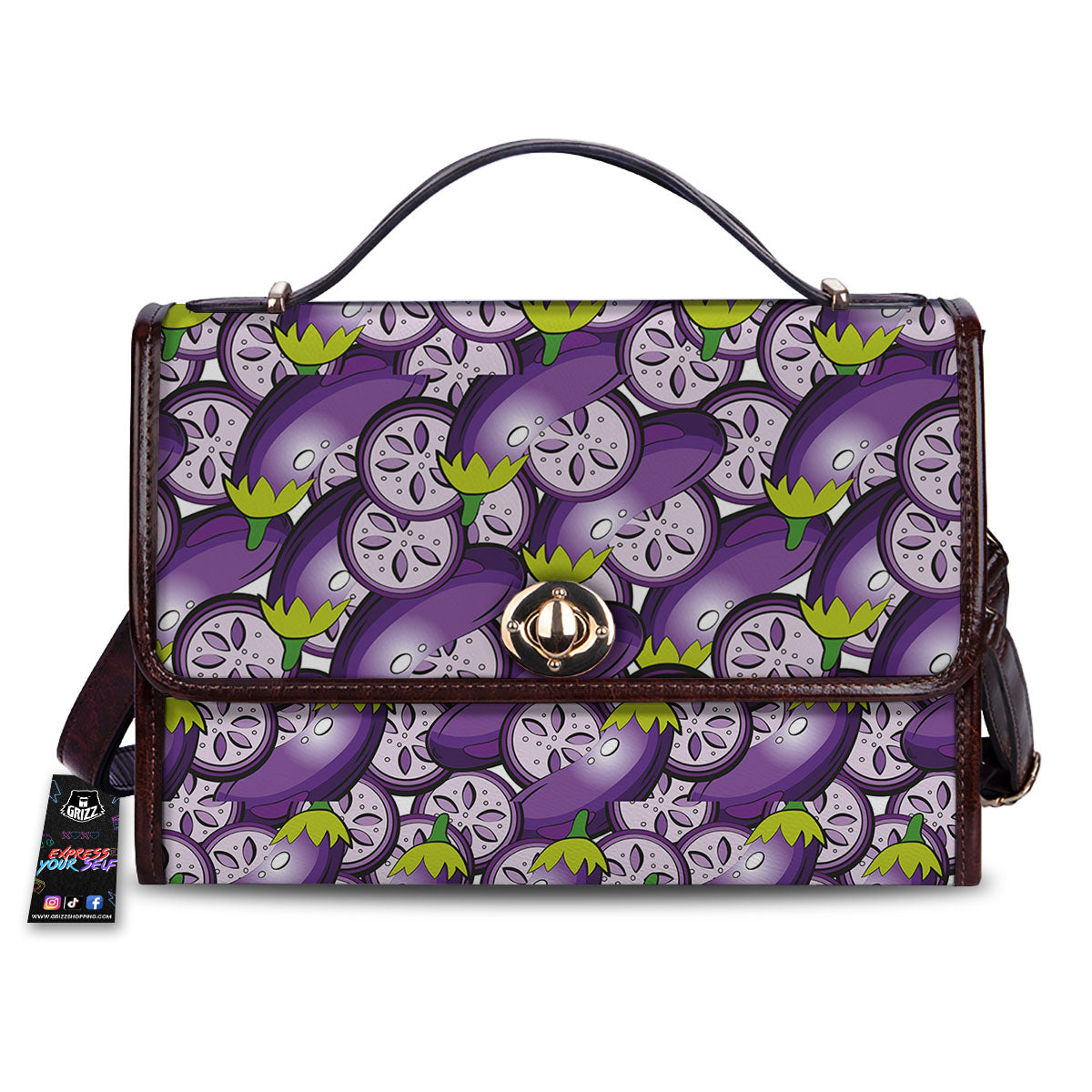 Eggplant Purple Print Pattern Women's Satchel Bag