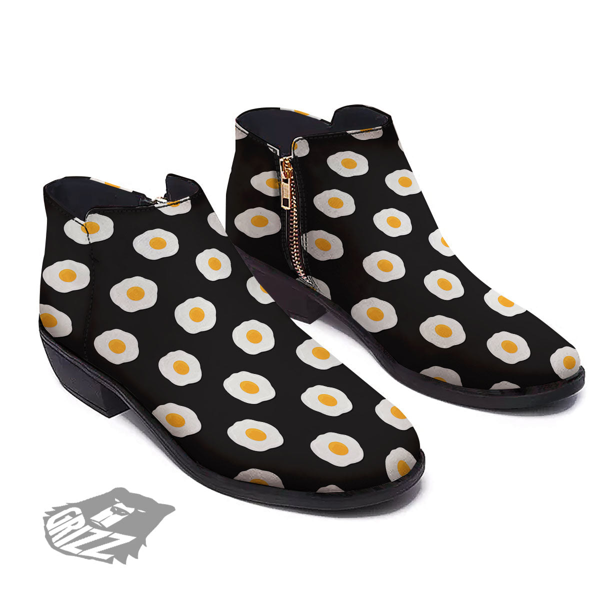 Eggs Black Fried Print Pattern Ankle Boots-grizzshop
